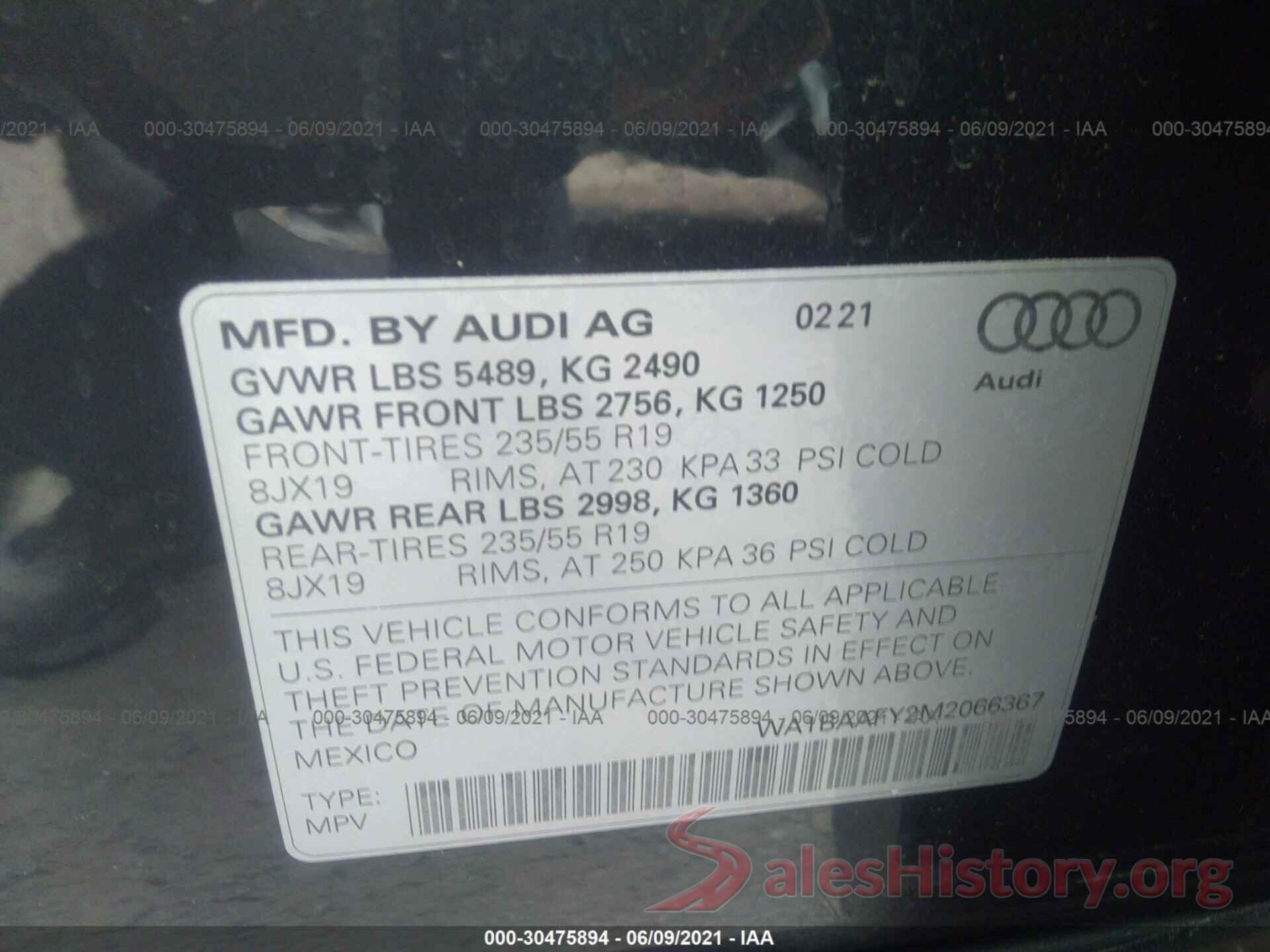 WA1BAAFY2M2066367 2021 AUDI Q5