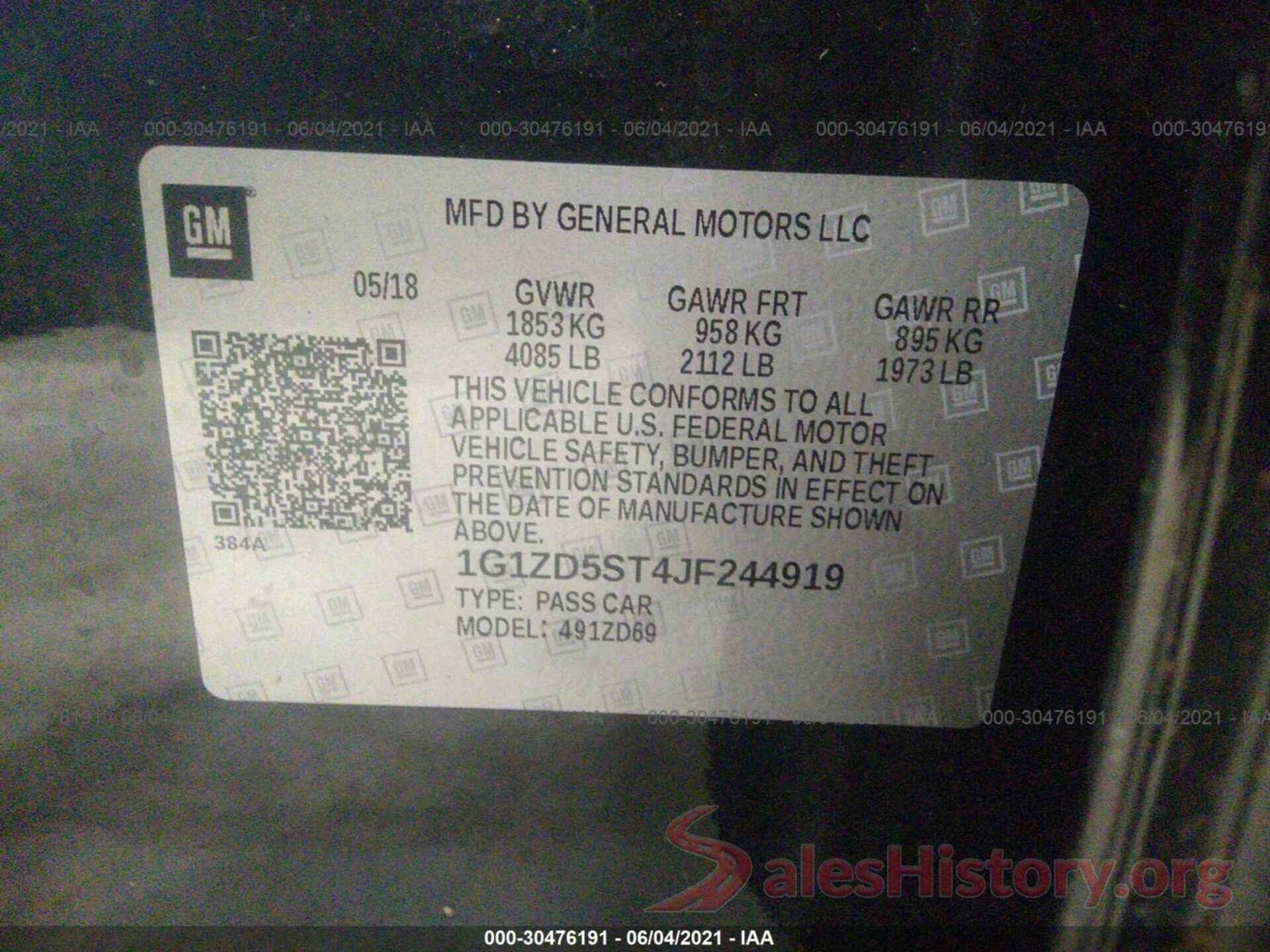 1G1ZD5ST4JF244919 2018 CHEVROLET MALIBU