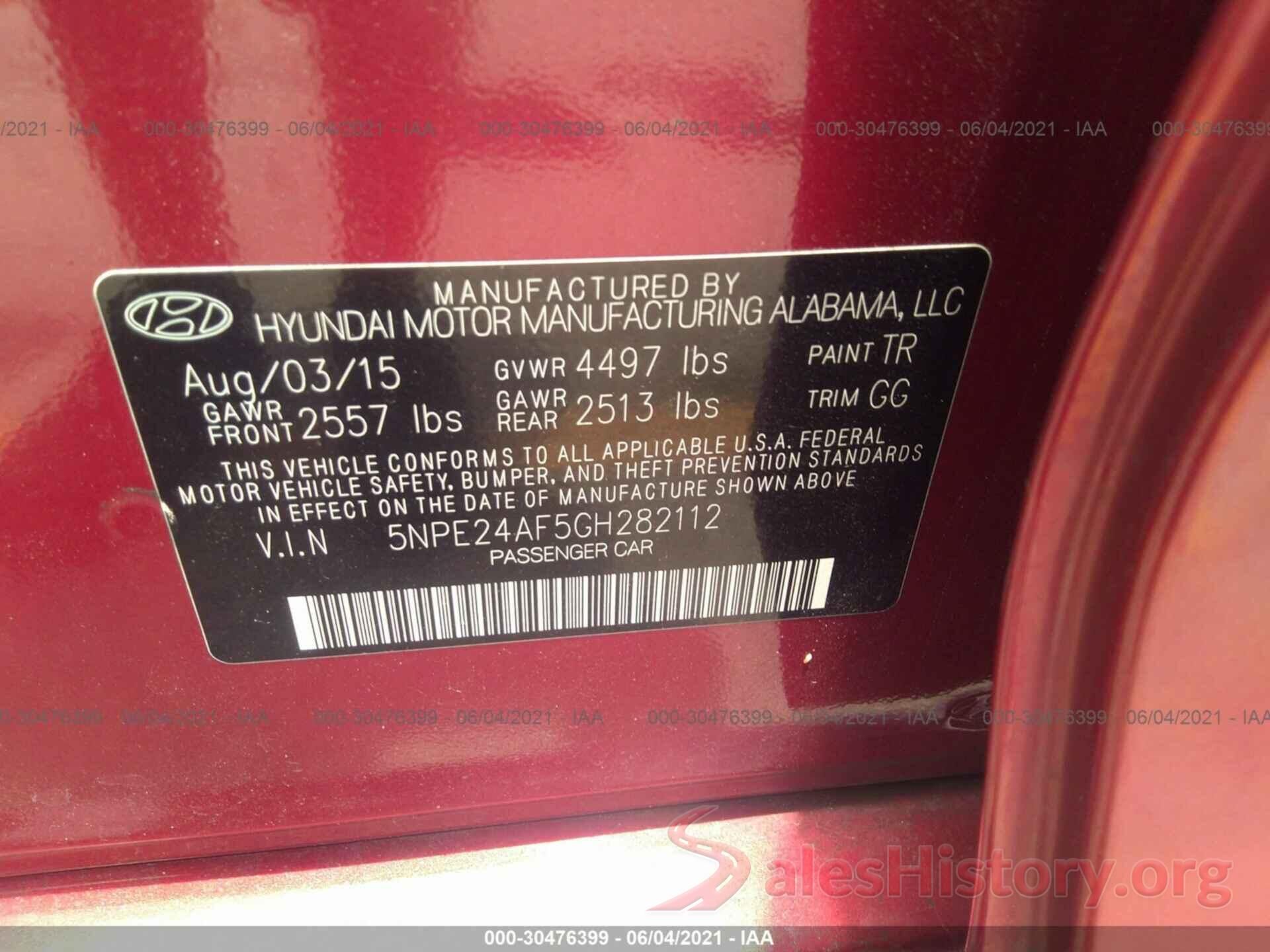 5NPE24AF5GH282112 2016 HYUNDAI SONATA