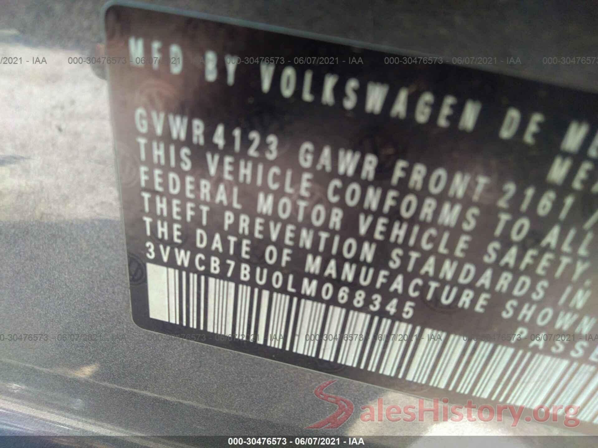 3VWCB7BU0LM068345 2020 VOLKSWAGEN JETTA