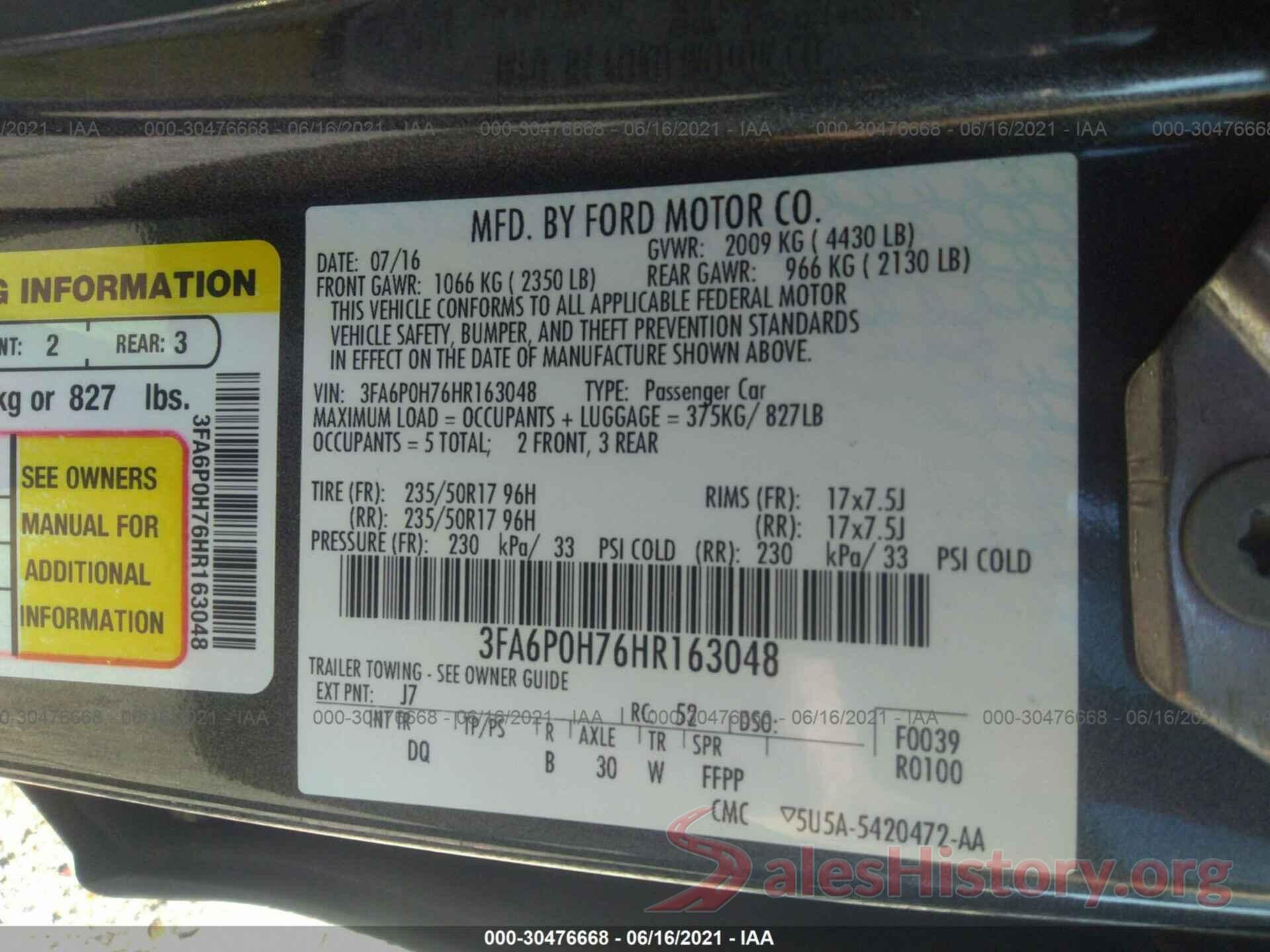 3FA6P0H76HR163048 2017 FORD FUSION