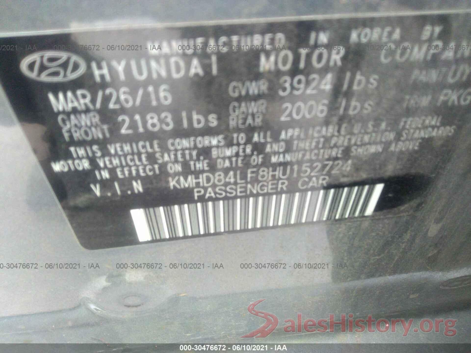 KMHD84LF8HU152724 2017 HYUNDAI ELANTRA