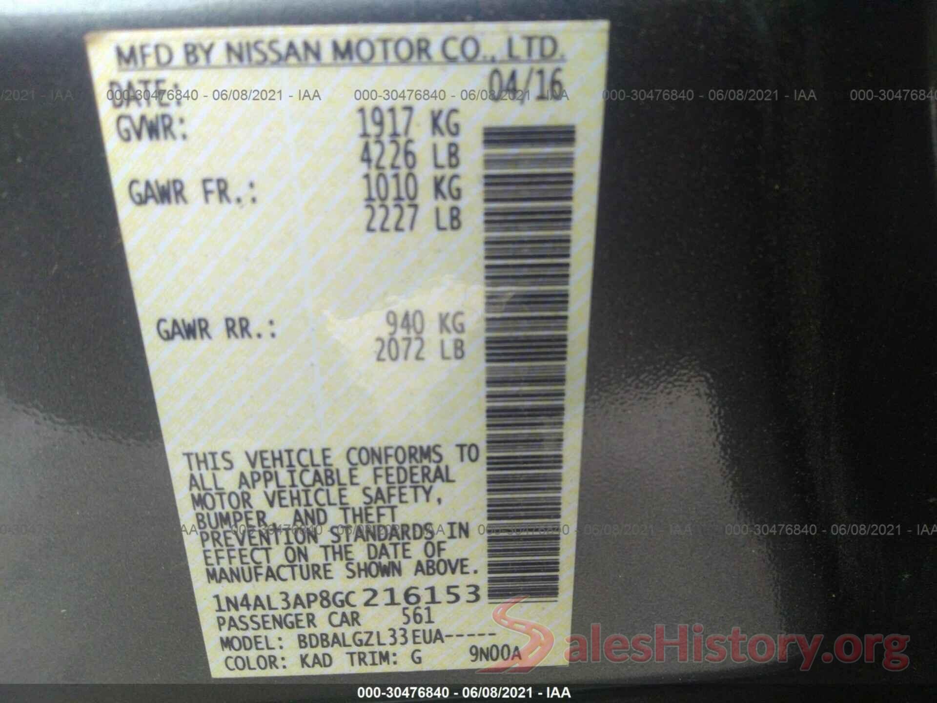 1N4AL3AP8GC216153 2016 NISSAN ALTIMA