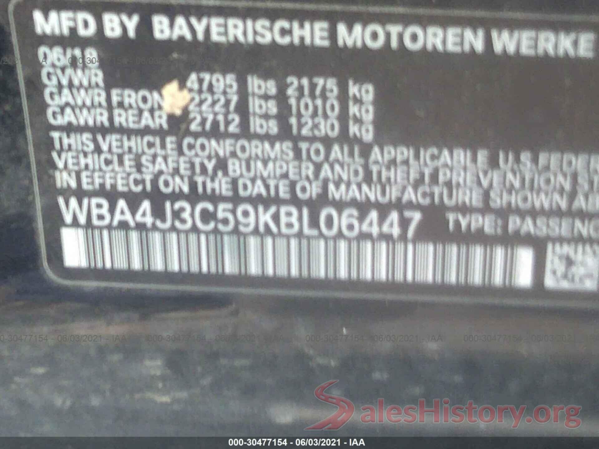 WBA4J3C59KBL06447 2019 BMW 4 SERIES