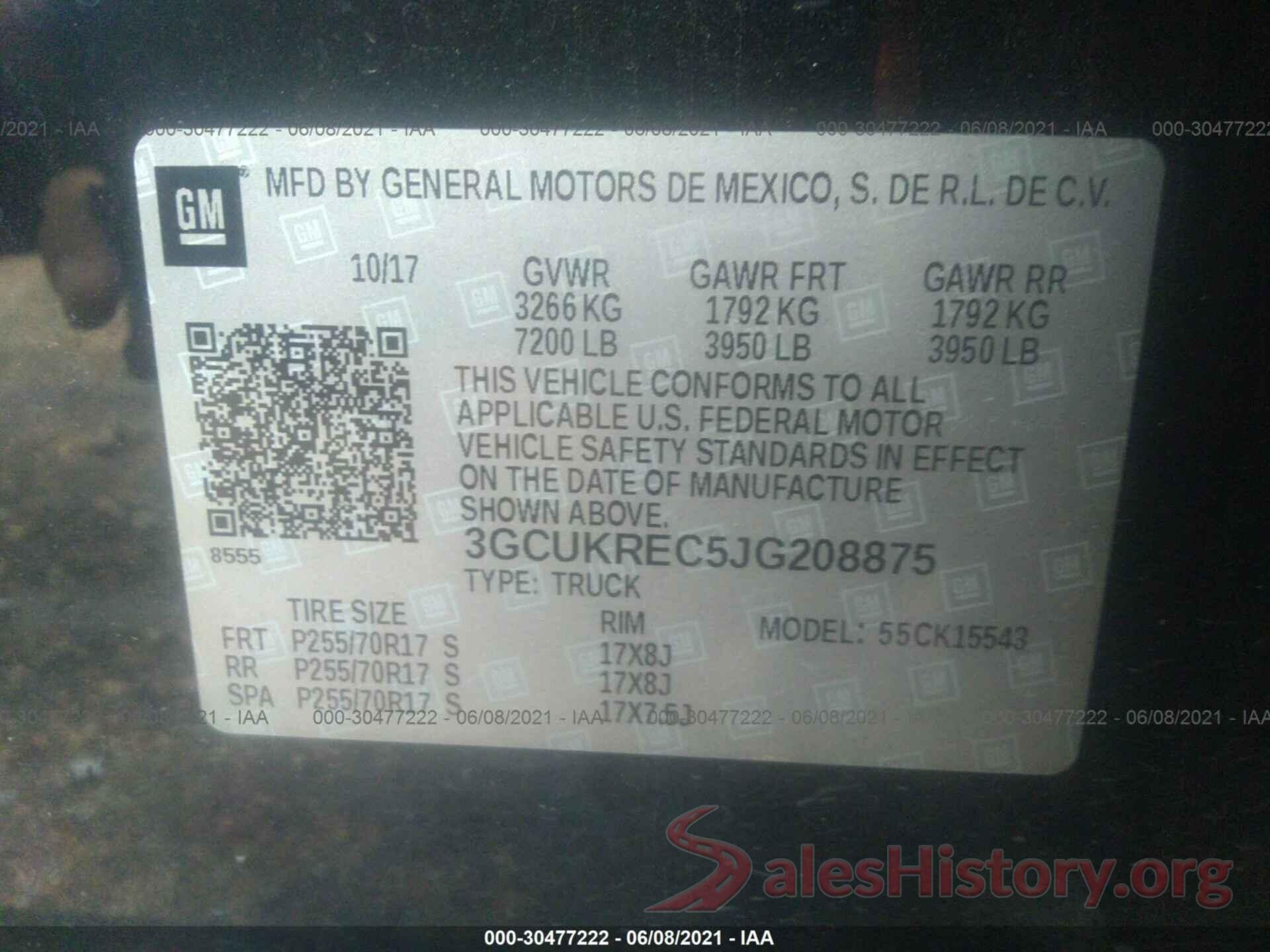 3GCUKREC5JG208875 2018 CHEVROLET SILVERADO 1500