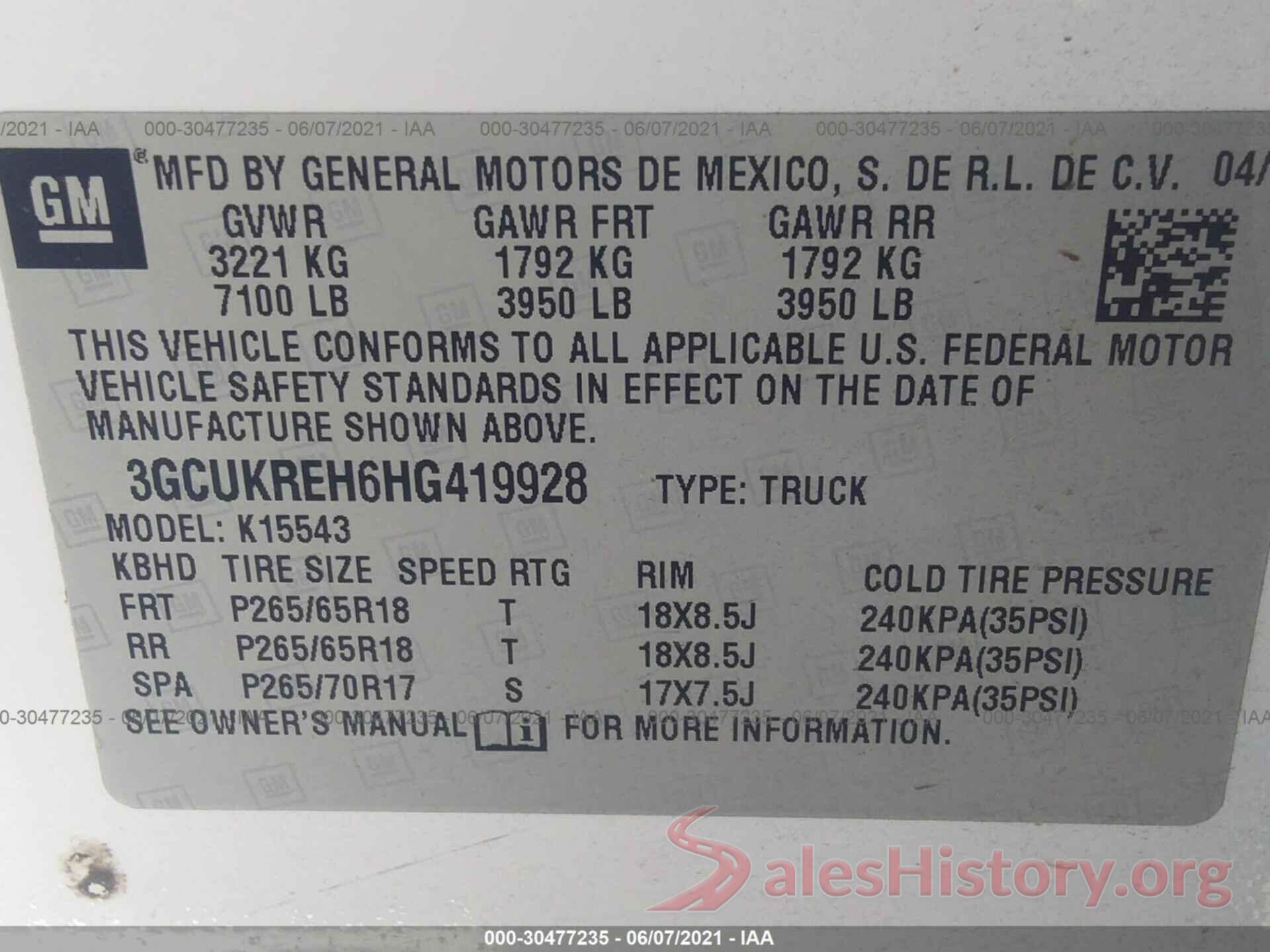 3GCUKREH6HG419928 2017 CHEVROLET SILVERADO 1500