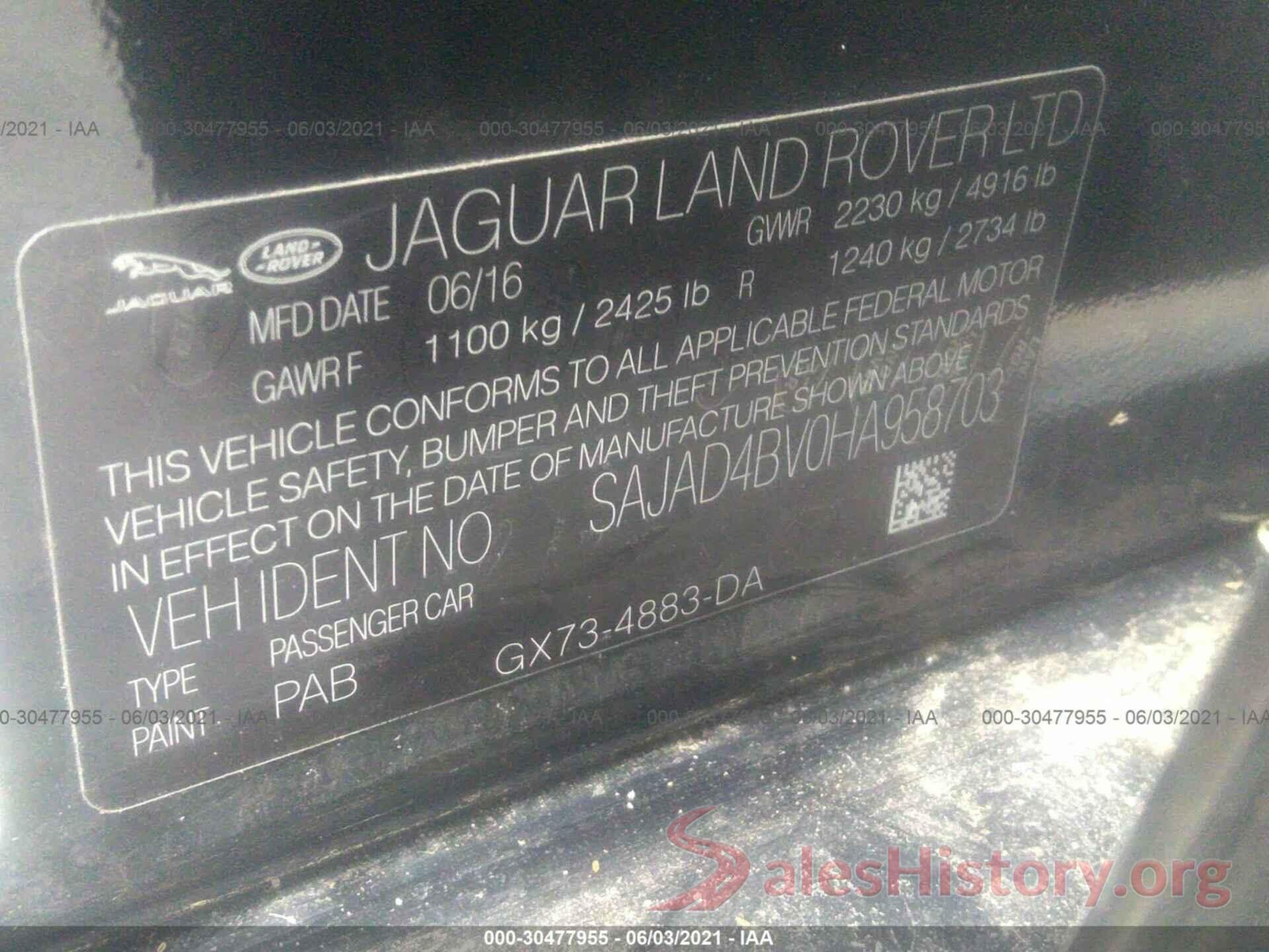 SAJAD4BV0HA958703 2017 JAGUAR XE