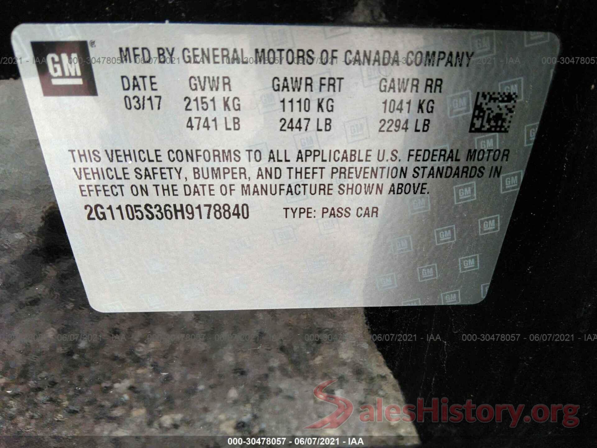 2G1105S36H9178840 2017 CHEVROLET IMPALA