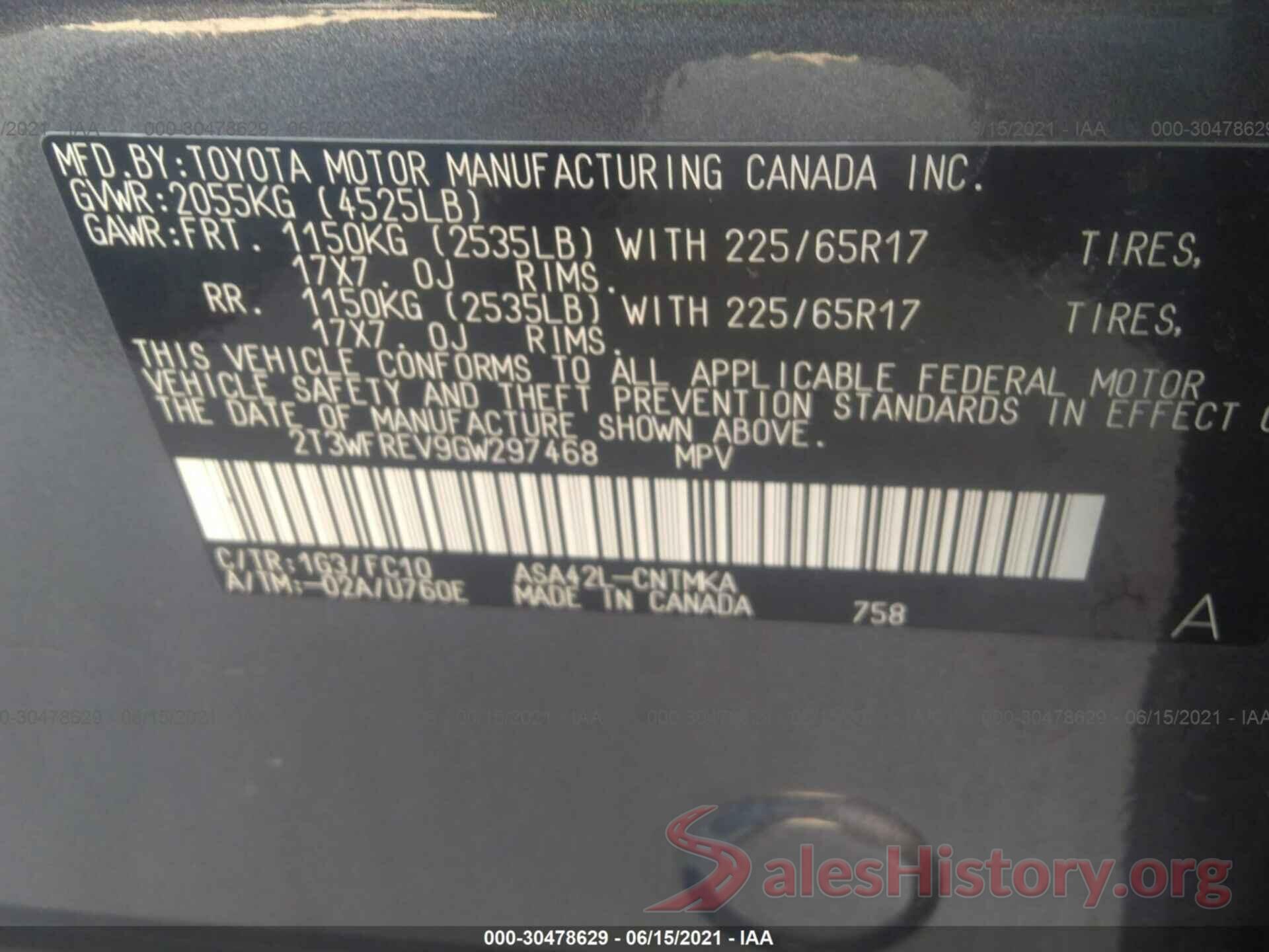 2T3WFREV9GW297468 2016 TOYOTA RAV4