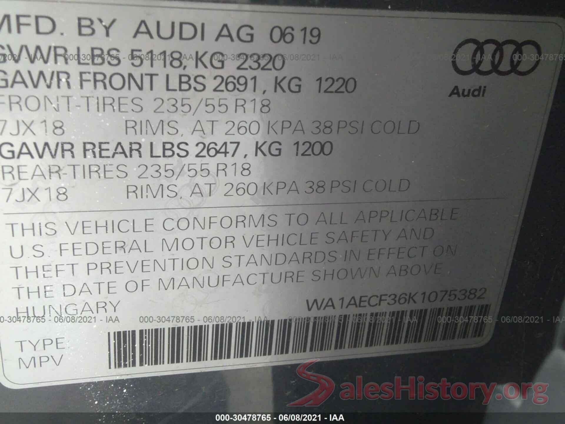 WA1AECF36K1075382 2019 AUDI Q3