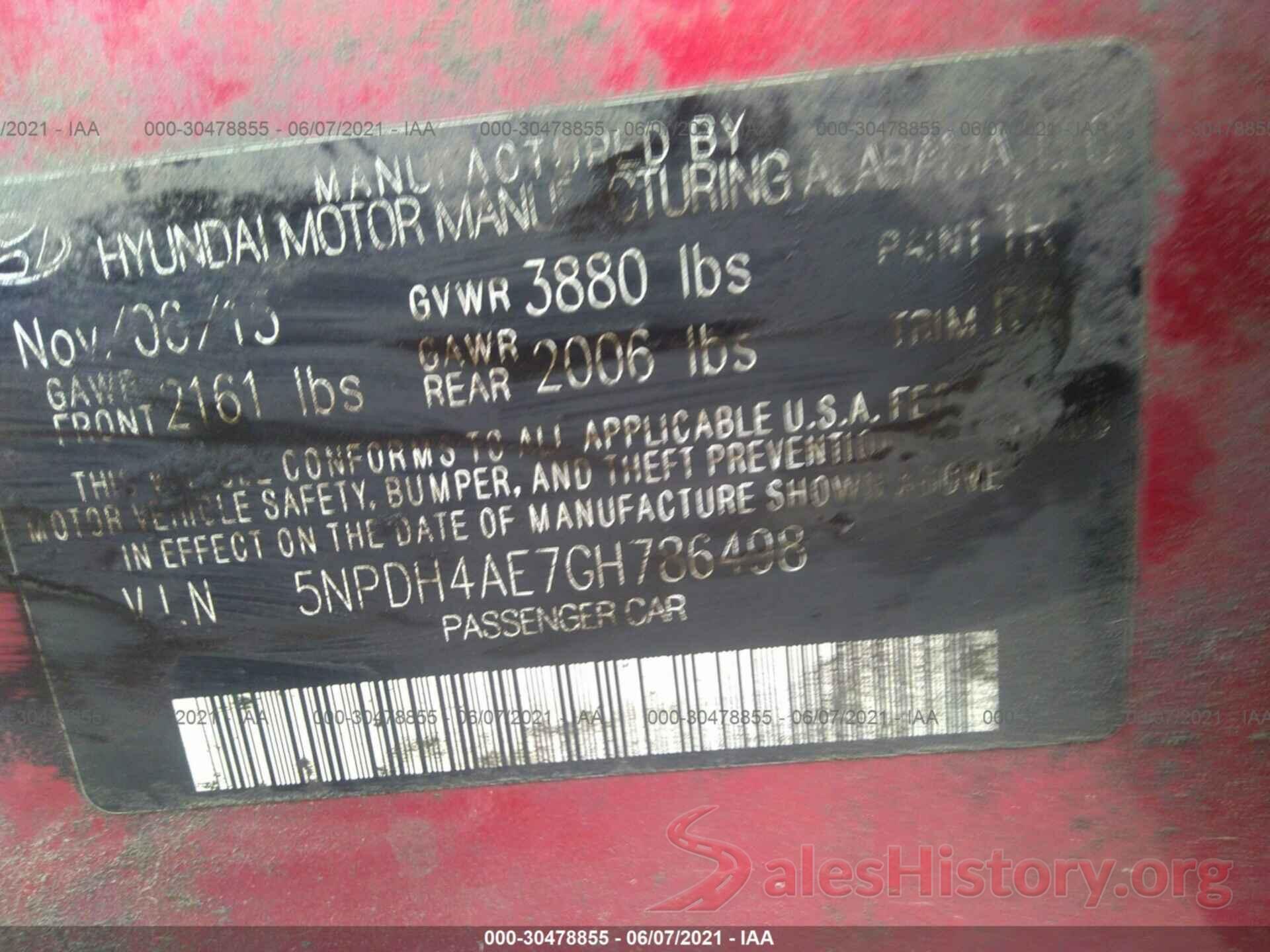 5NPDH4AE7GH786498 2016 HYUNDAI ELANTRA