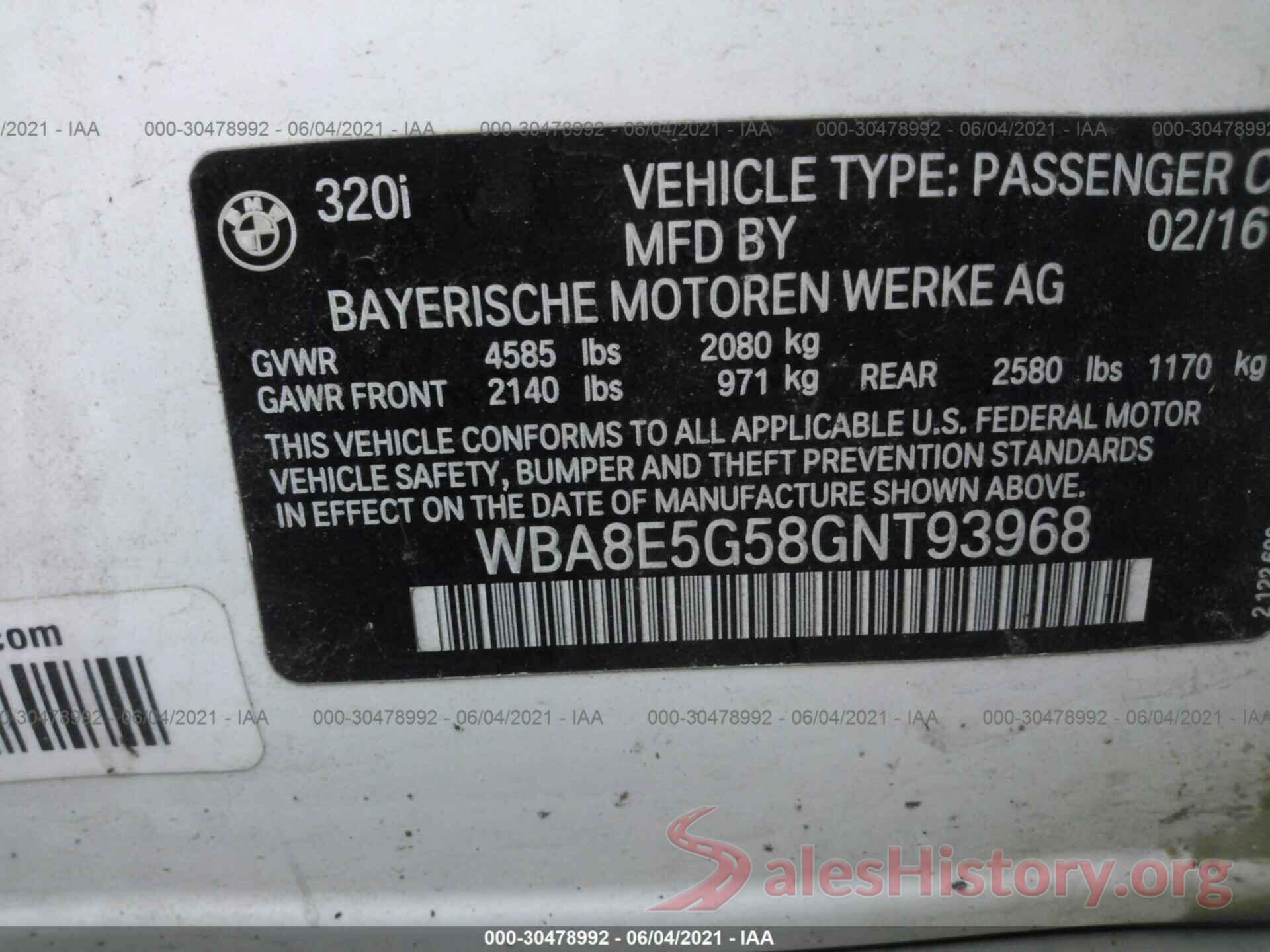 WBA8E5G58GNT93968 2016 BMW 3 SERIES