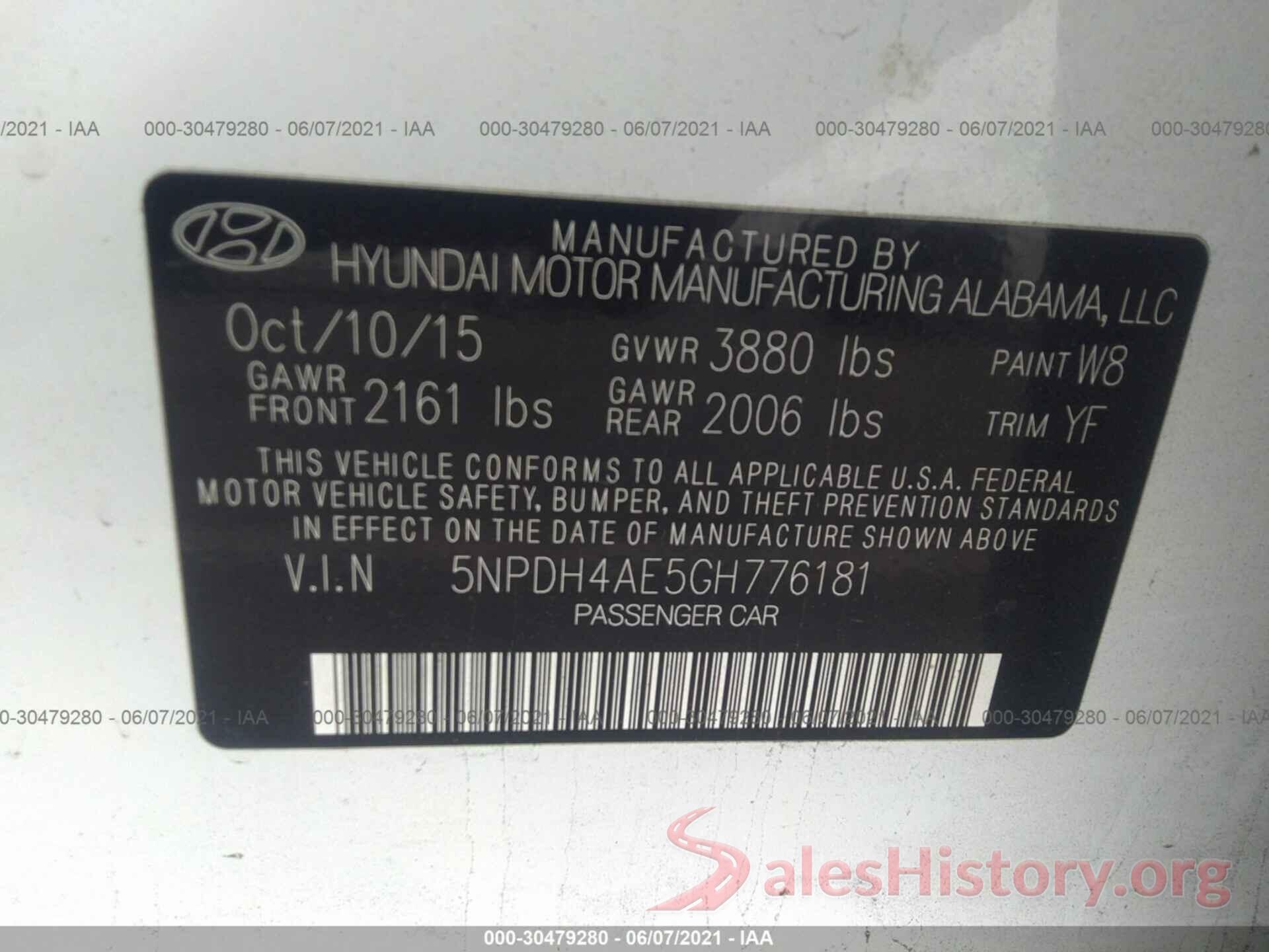 5NPDH4AE5GH776181 2016 HYUNDAI ELANTRA