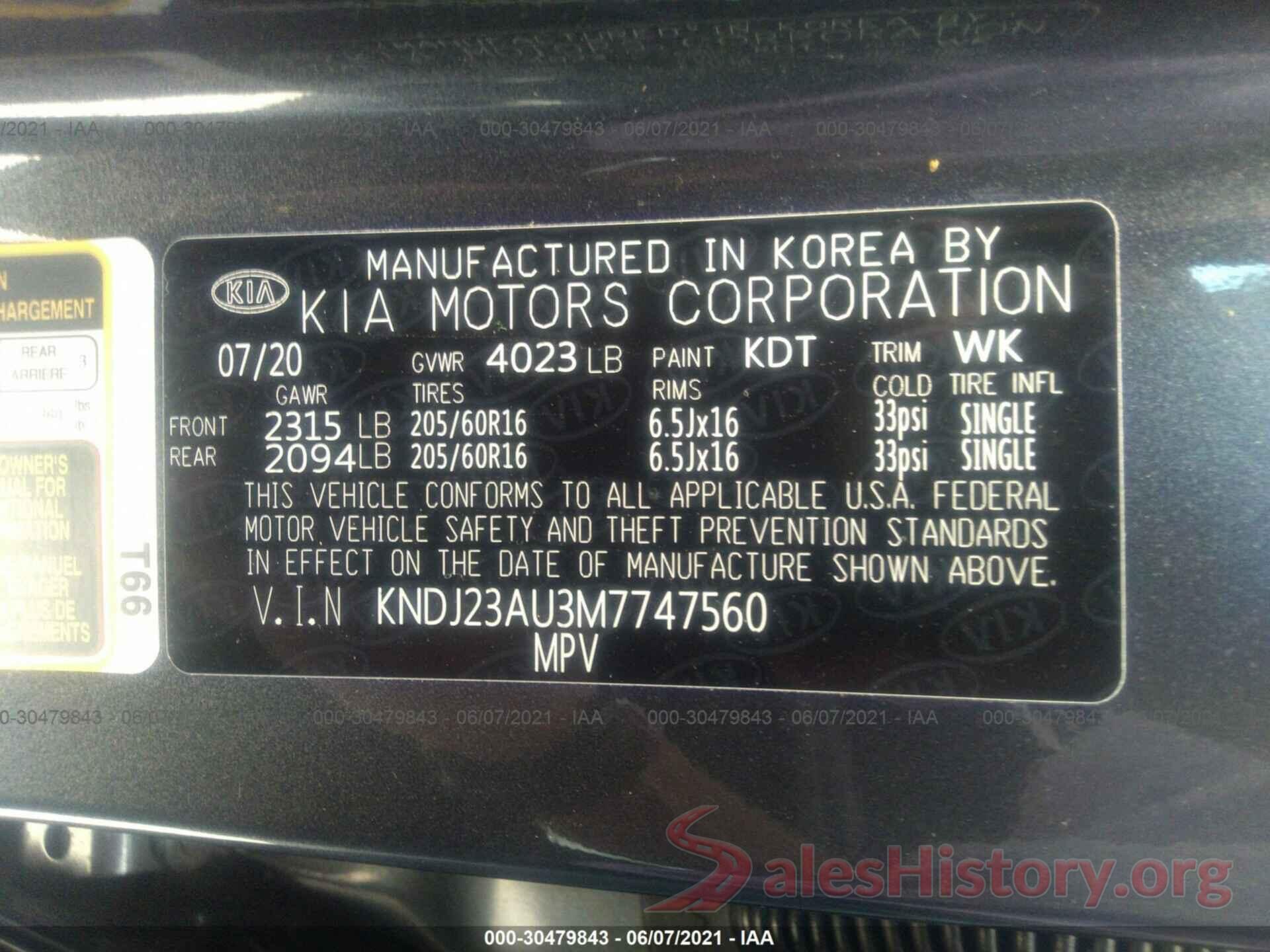 KNDJ23AU3M7747560 2021 KIA SOUL