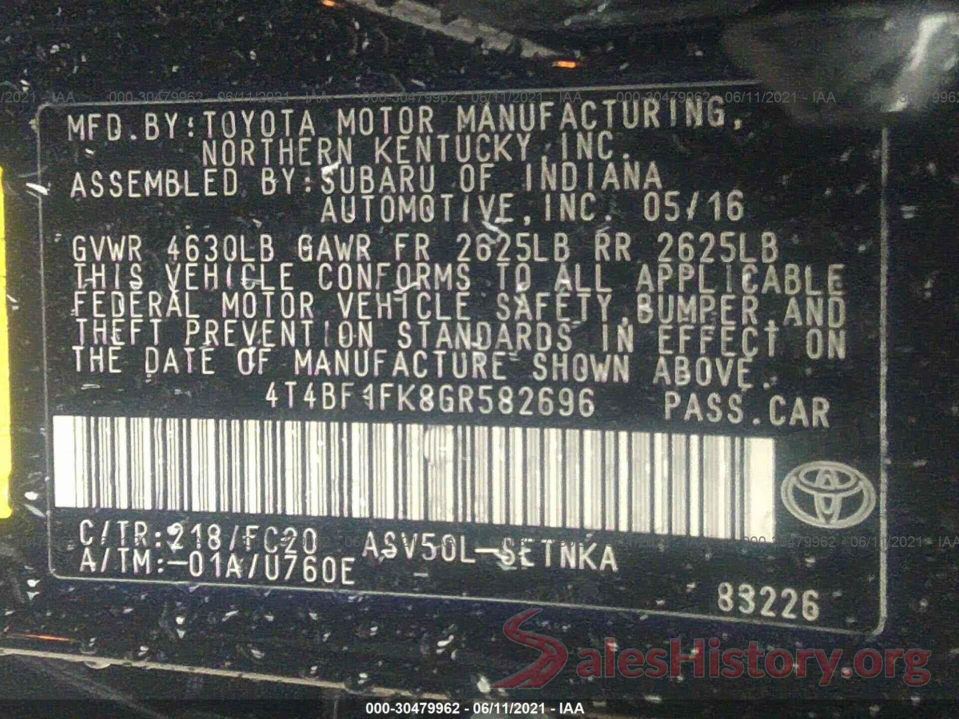 4T4BF1FK8GR582696 2016 TOYOTA CAMRY