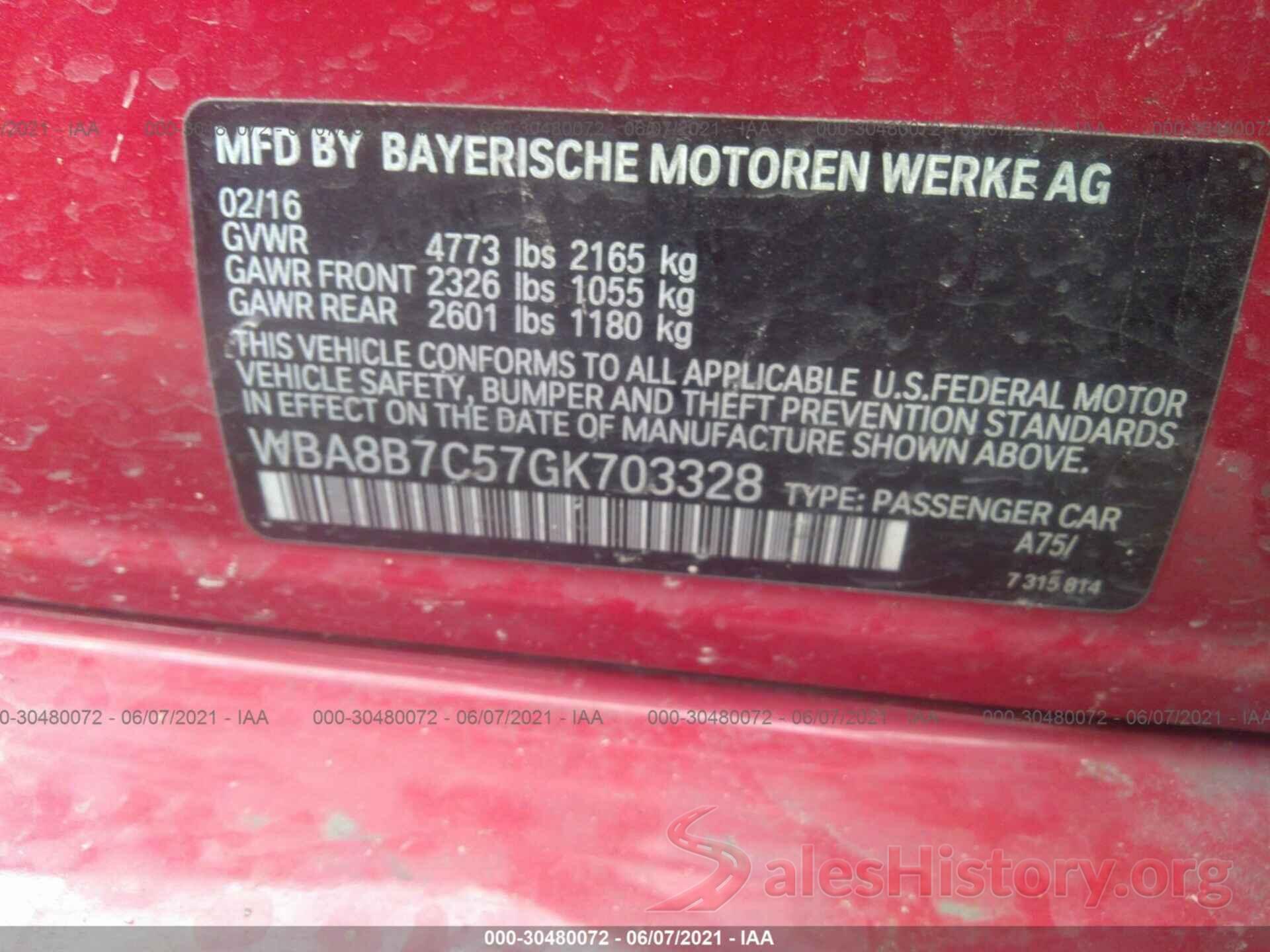 WBA8B7C57GK703328 2016 BMW 3 SERIES