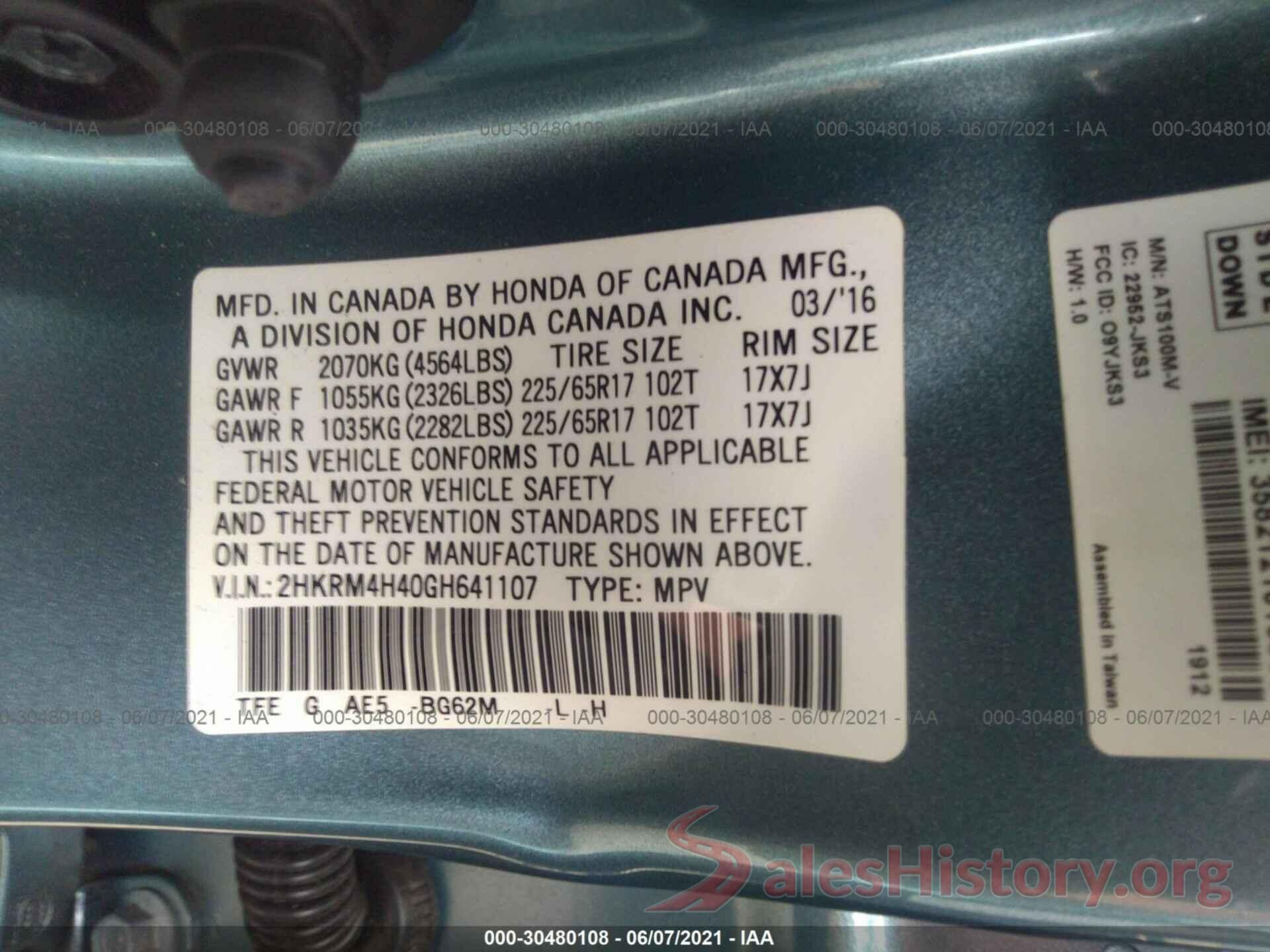 2HKRM4H40GH641107 2016 HONDA CR-V