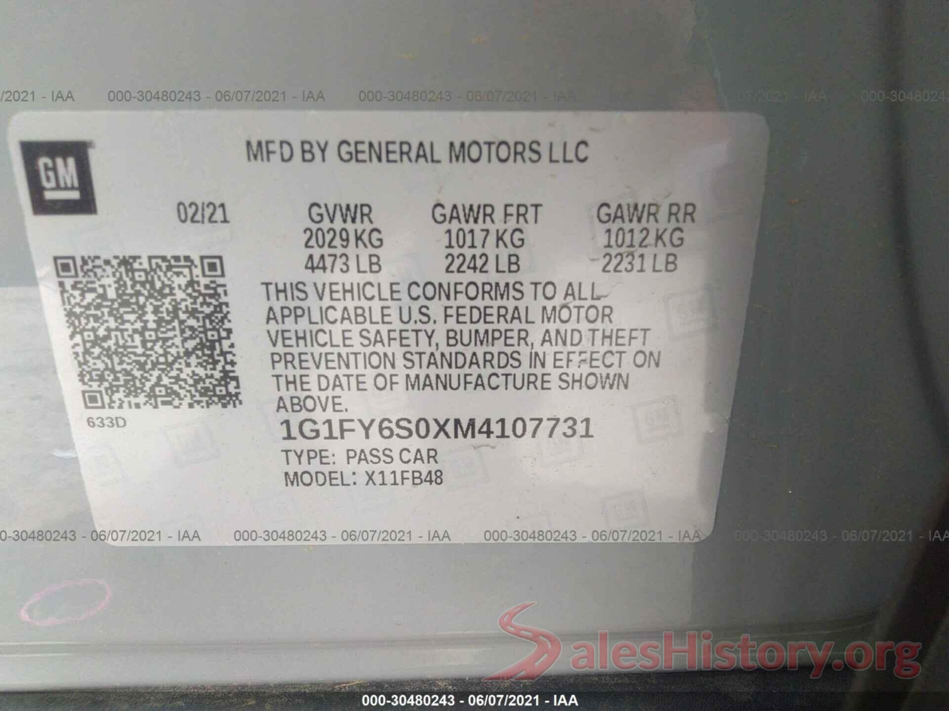 1G1FY6S0XM4107731 2021 CHEVROLET BOLT EV