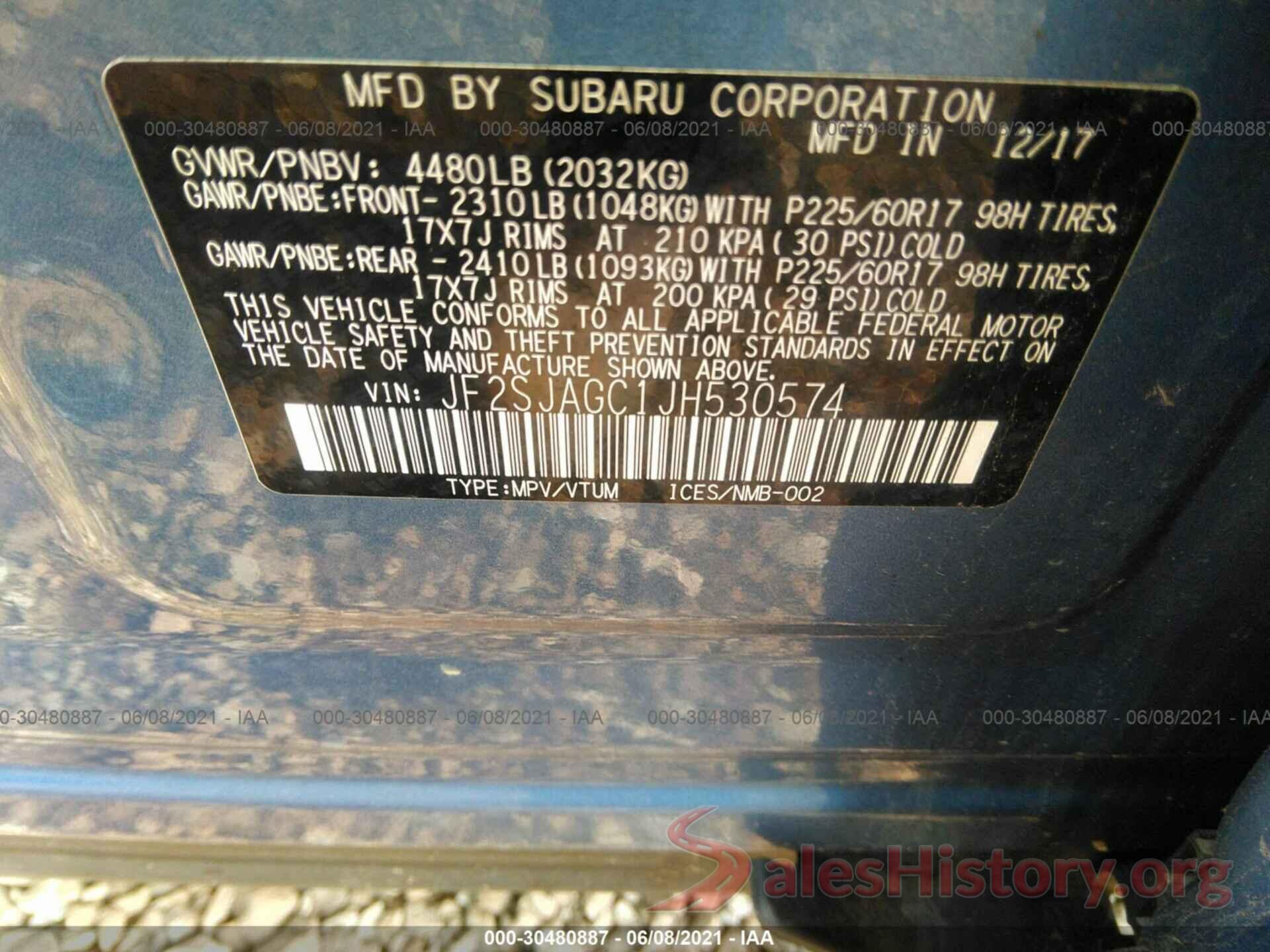 JF2SJAGC1JH530574 2018 SUBARU FORESTER