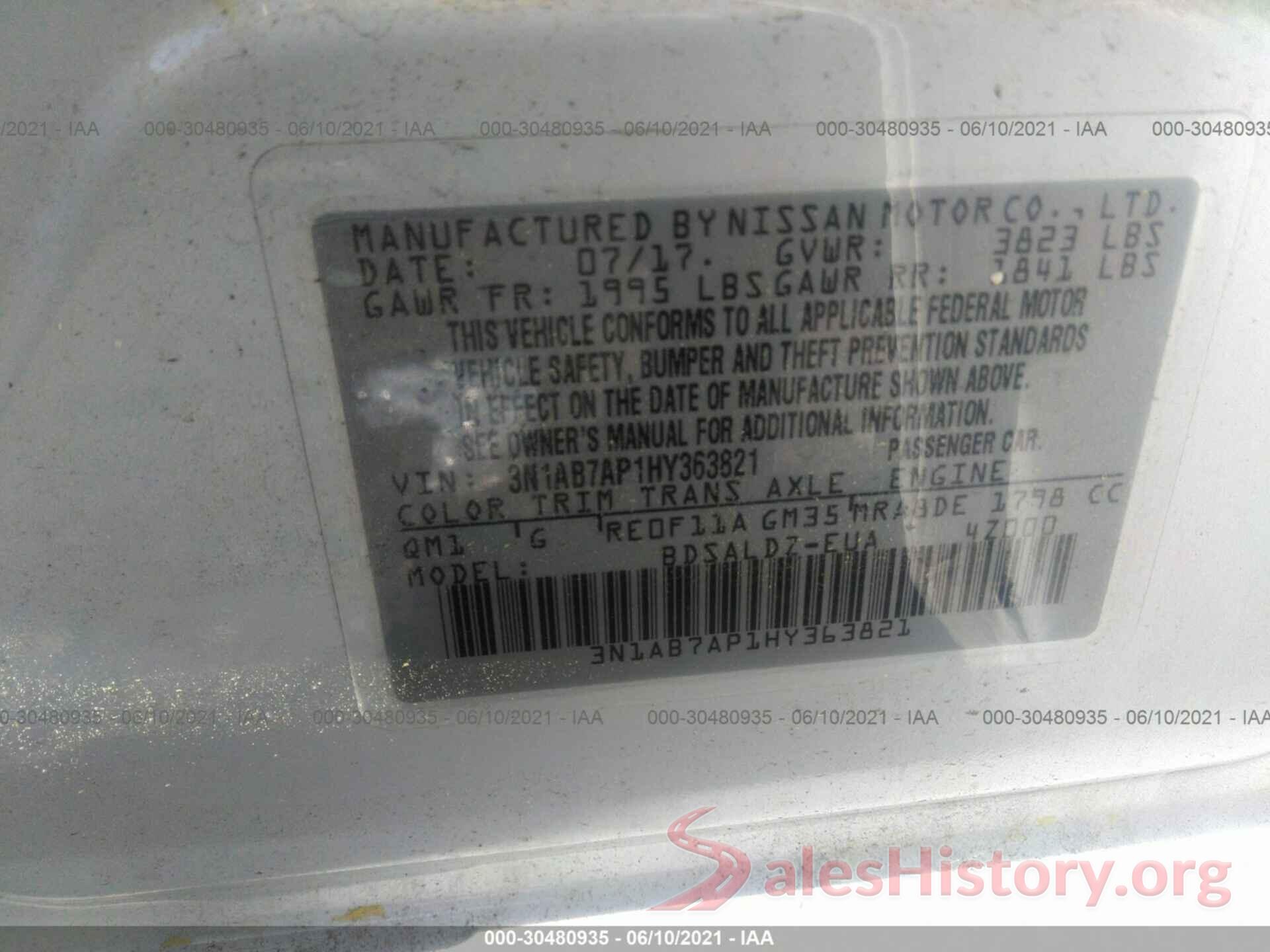 3N1AB7AP1HY363821 2017 NISSAN SENTRA