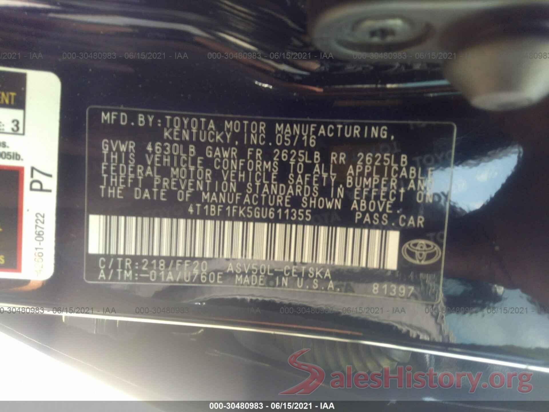 4T1BF1FK5GU611355 2016 TOYOTA CAMRY