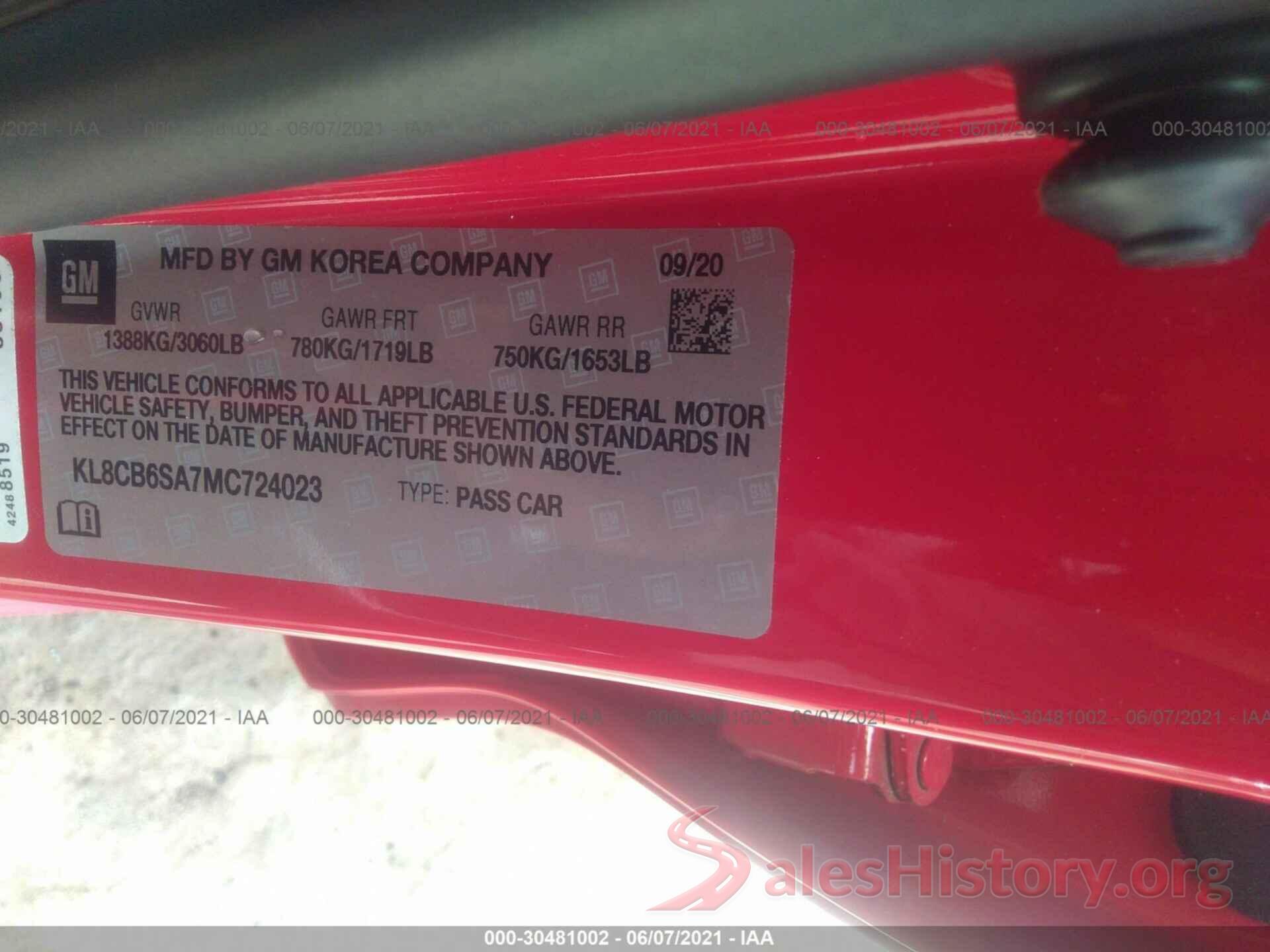 KL8CB6SA7MC724023 2021 CHEVROLET SPARK