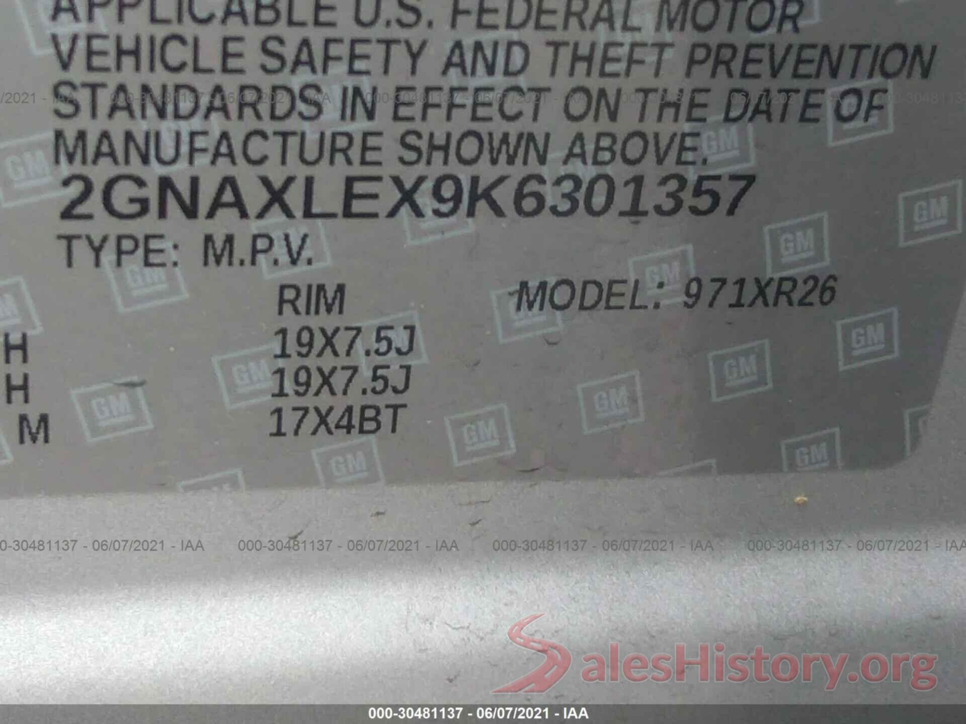 2GNAXLEX9K6301357 2019 CHEVROLET EQUINOX