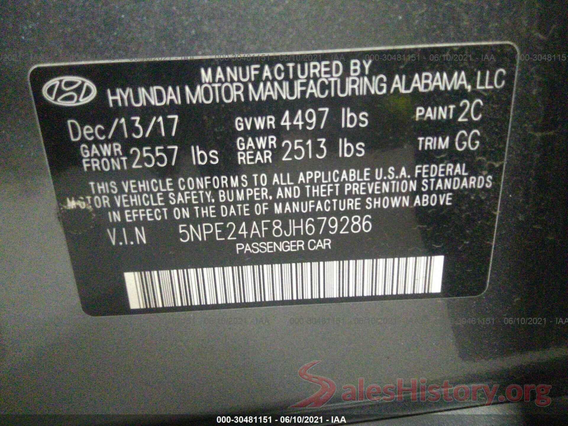 5NPE24AF8JH679286 2018 HYUNDAI SONATA