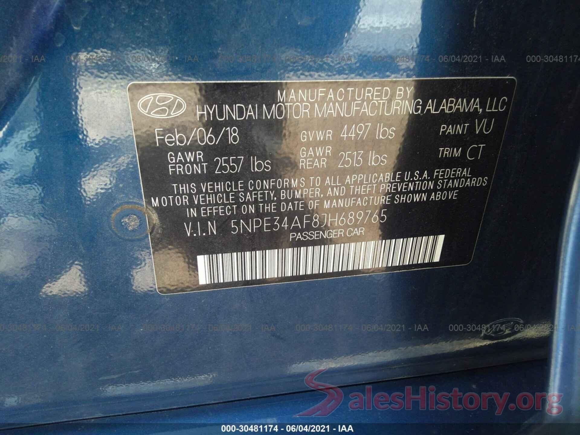 5NPE34AF8JH689765 2018 HYUNDAI SONATA