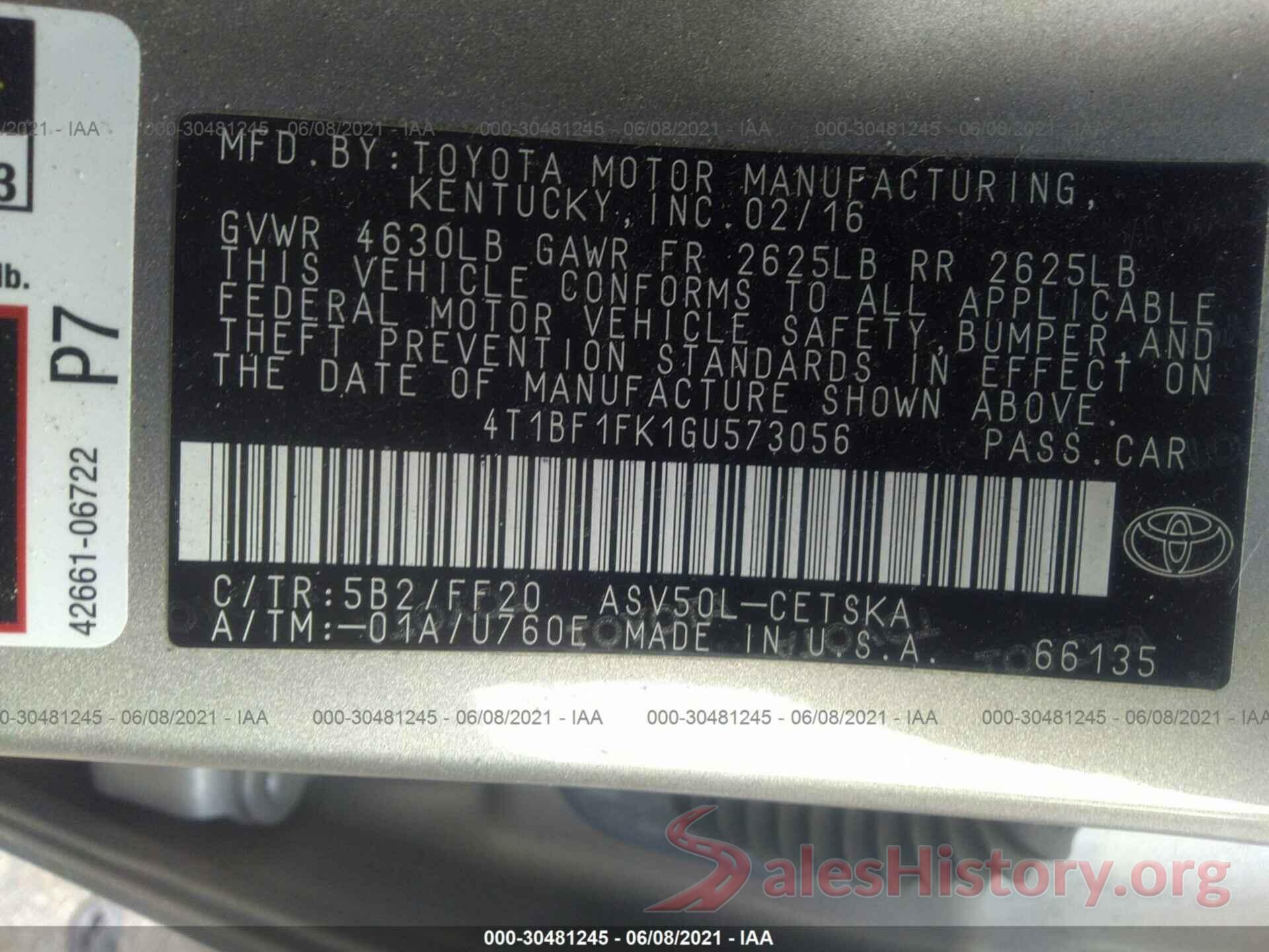 4T1BF1FK1GU573056 2016 TOYOTA CAMRY