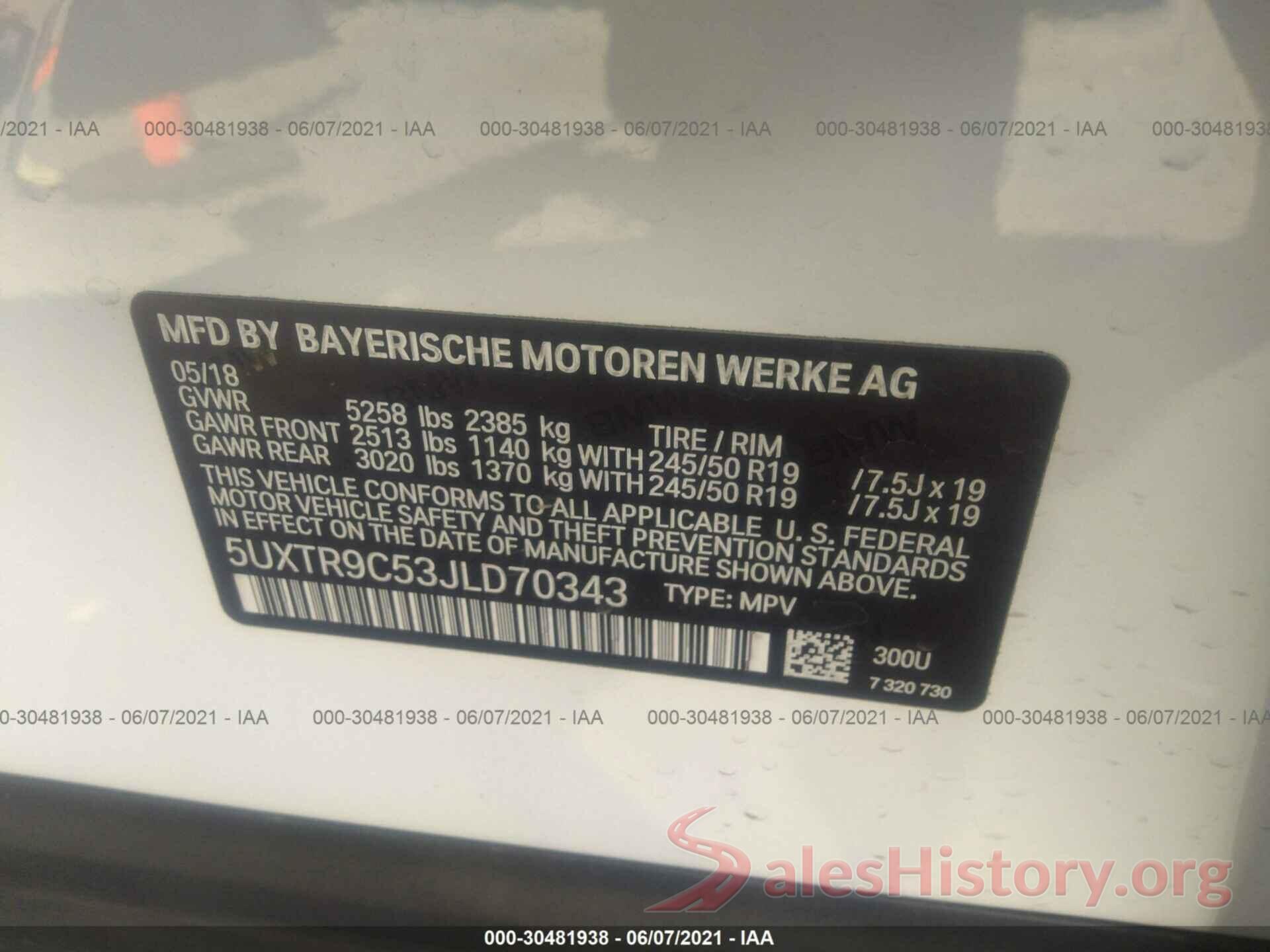 5UXTR9C53JLD70343 2018 BMW X3