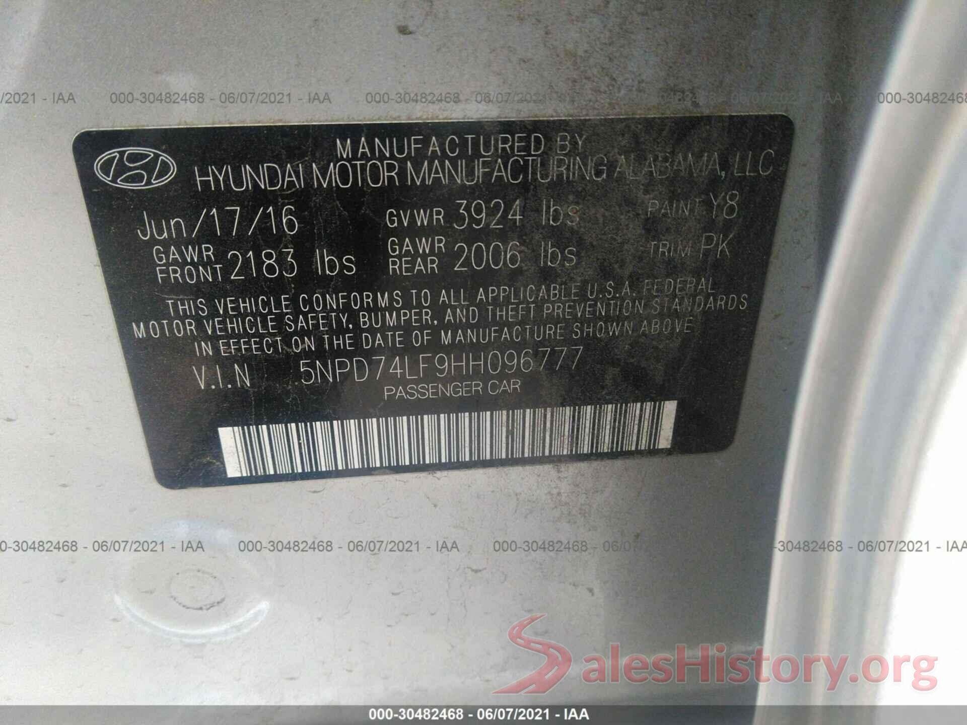 5NPD74LF9HH096777 2017 HYUNDAI ELANTRA