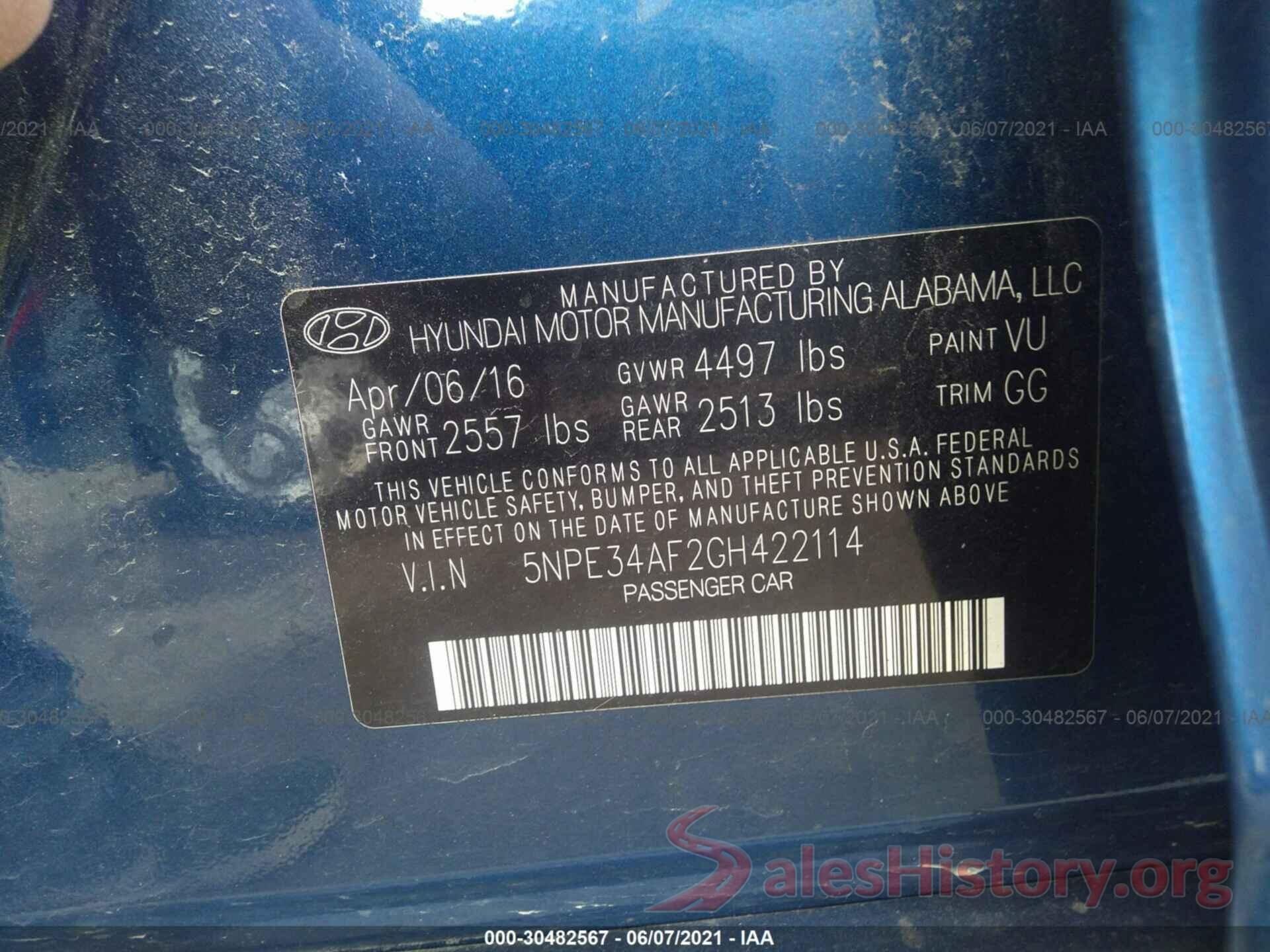 5NPE34AF2GH422114 2016 HYUNDAI SONATA