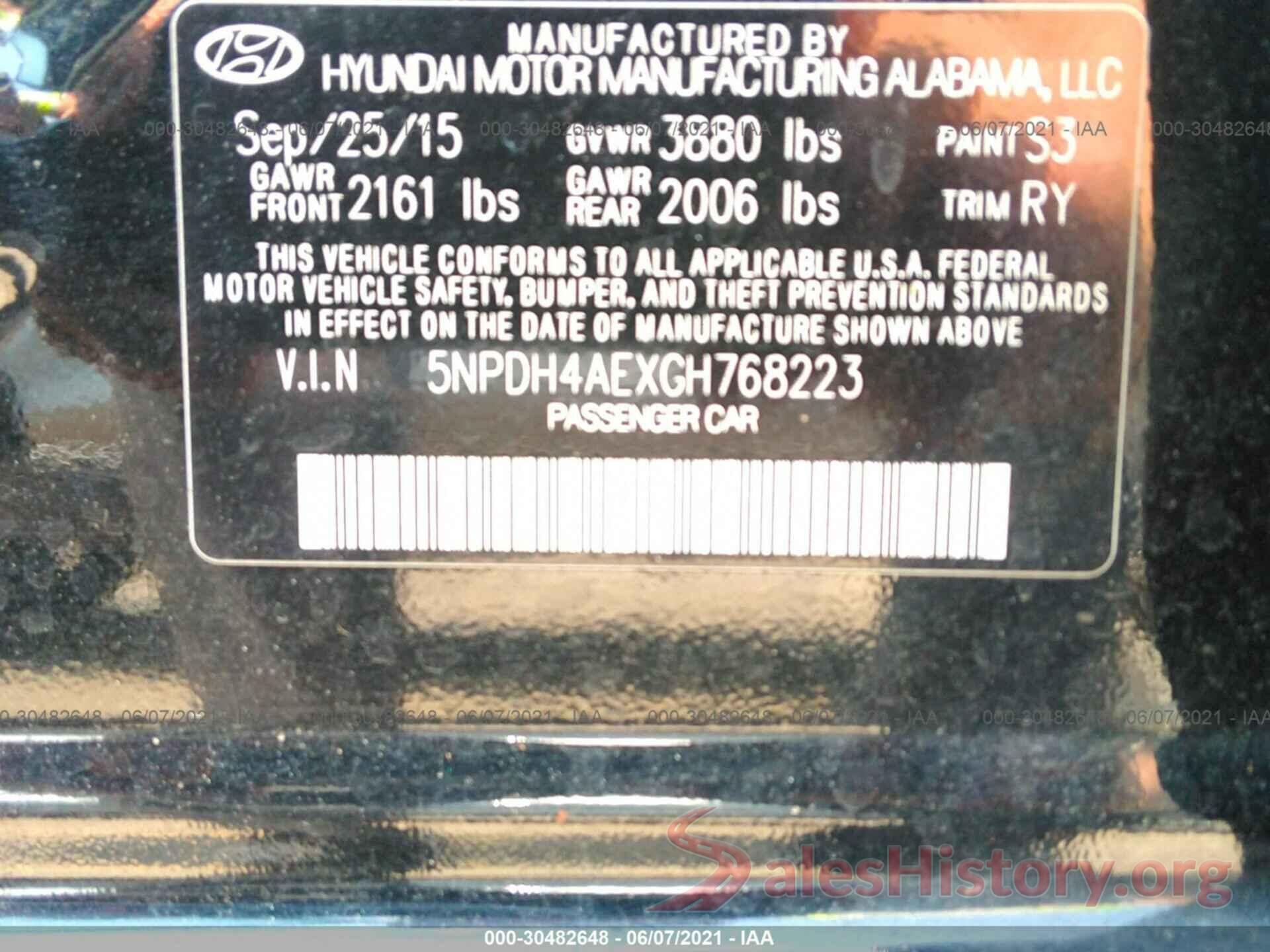 5NPDH4AEXGH768223 2016 HYUNDAI ELANTRA