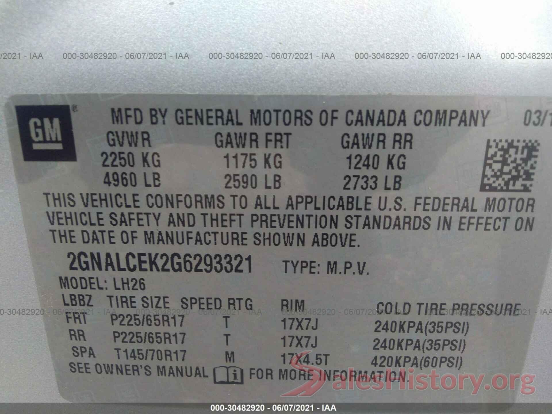 2GNALCEK2G6293321 2016 CHEVROLET EQUINOX