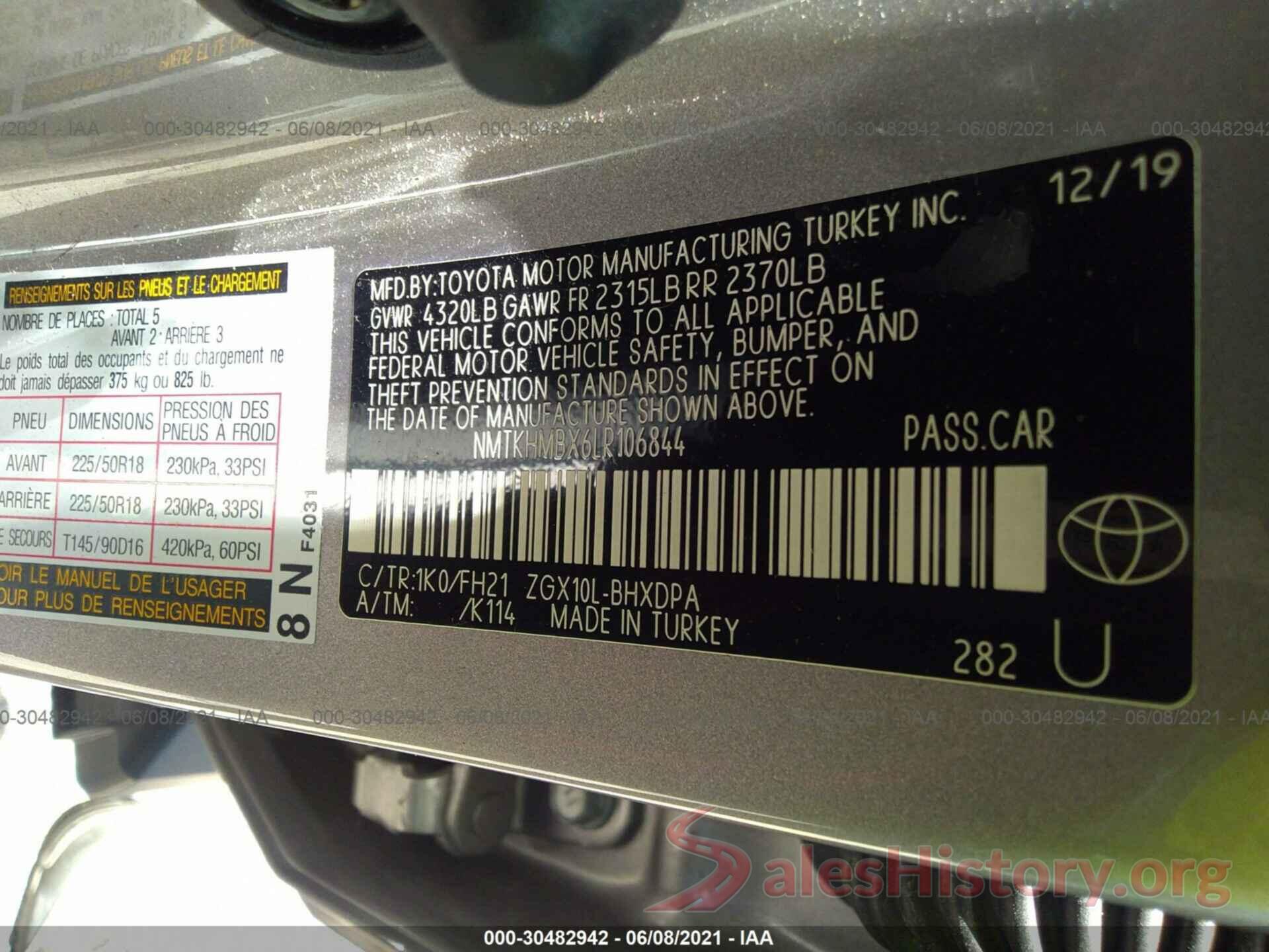 NMTKHMBX6LR106844 2020 TOYOTA C-HR