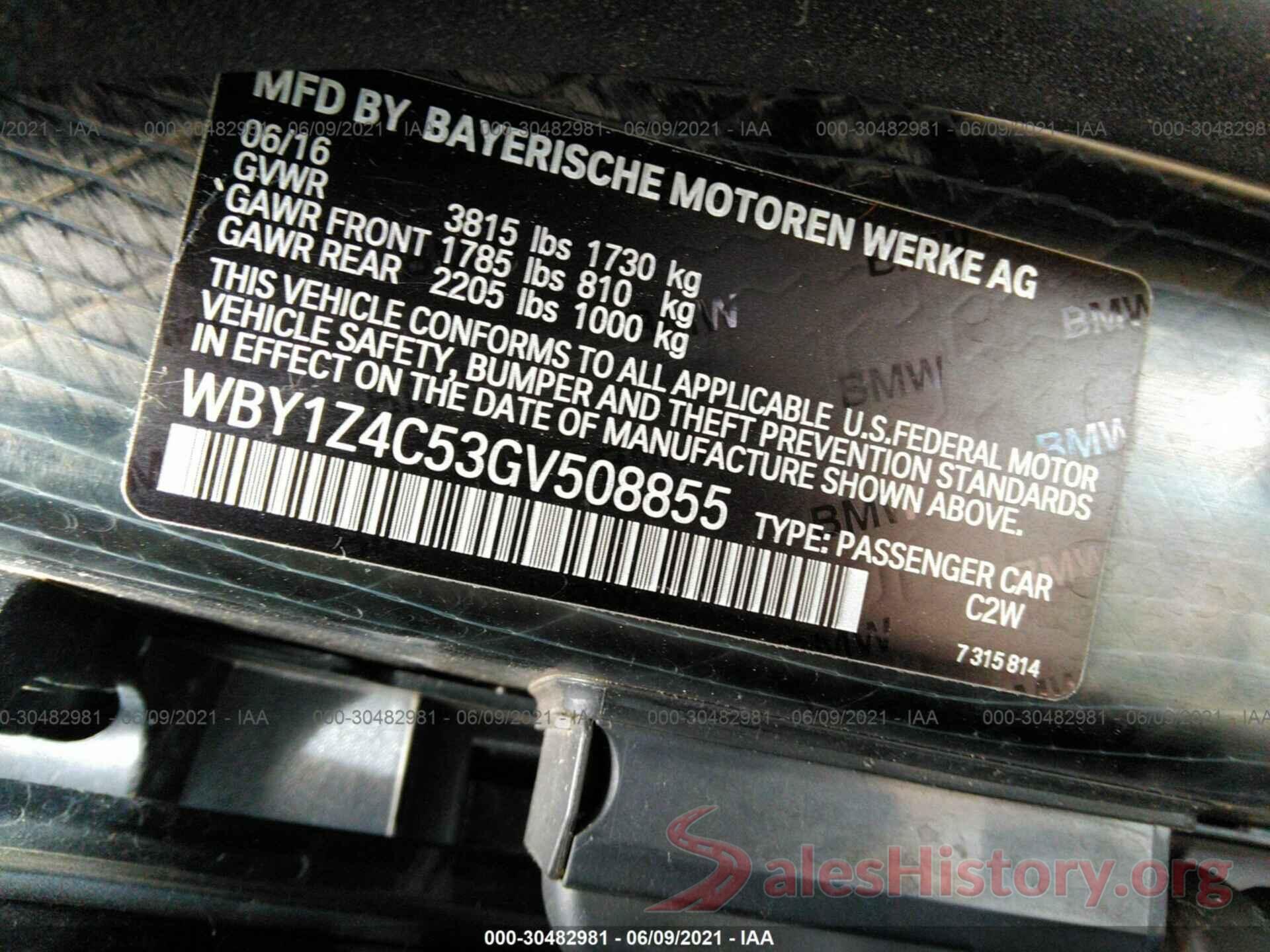 WBY1Z4C53GV508855 2016 BMW I3