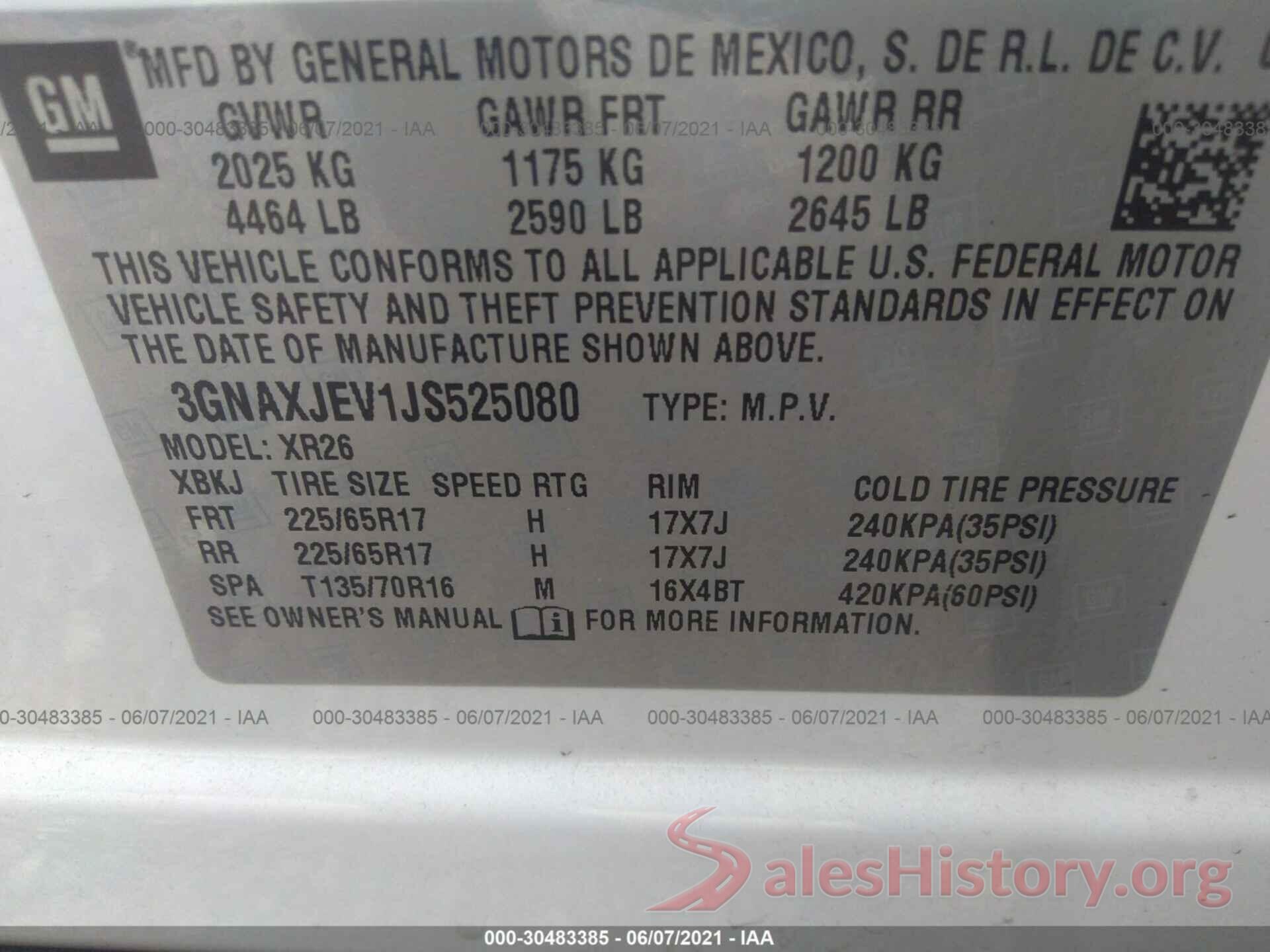 3GNAXJEV1JS525080 2018 CHEVROLET EQUINOX