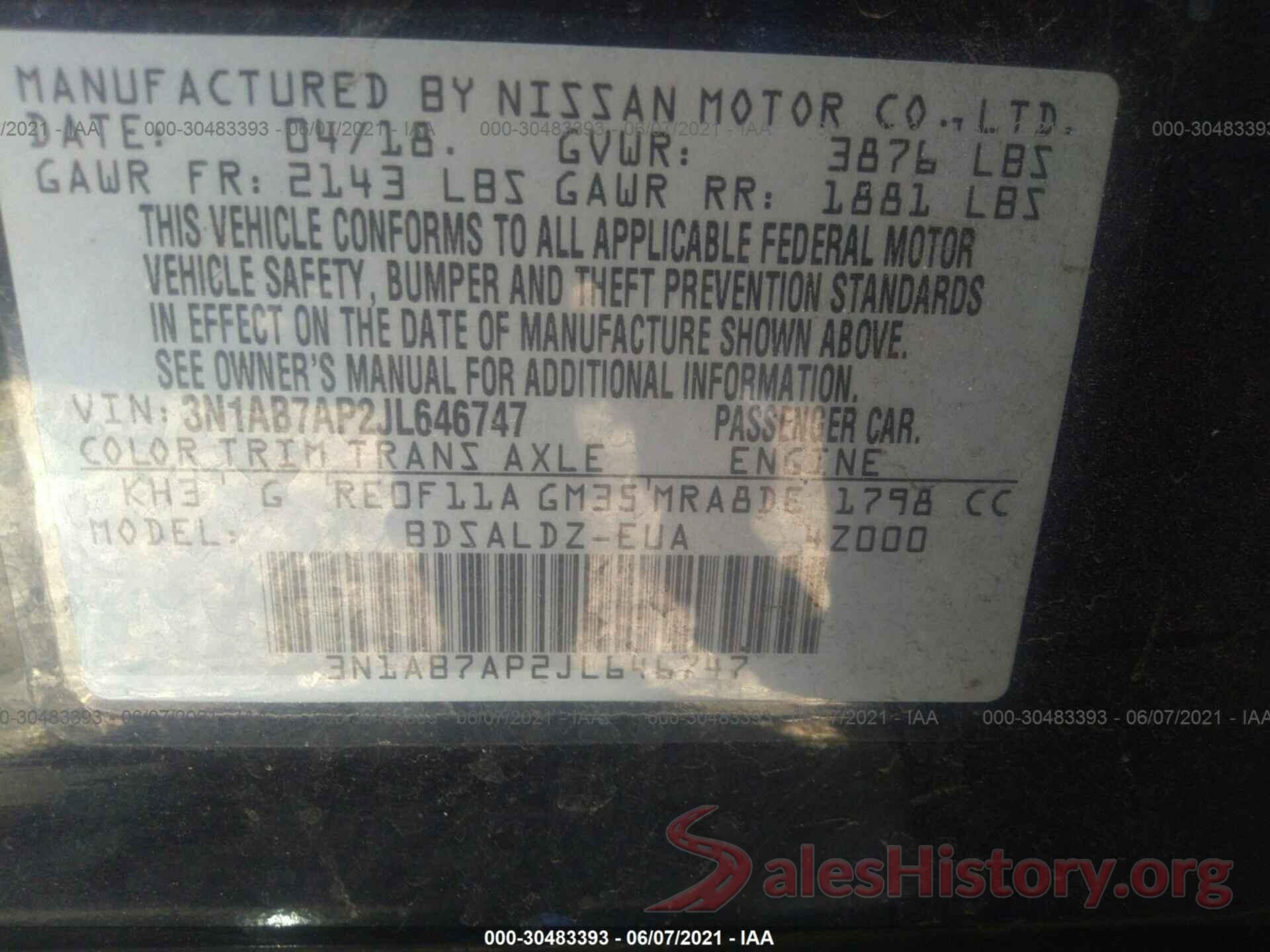 3N1AB7AP2JL646747 2018 NISSAN SENTRA