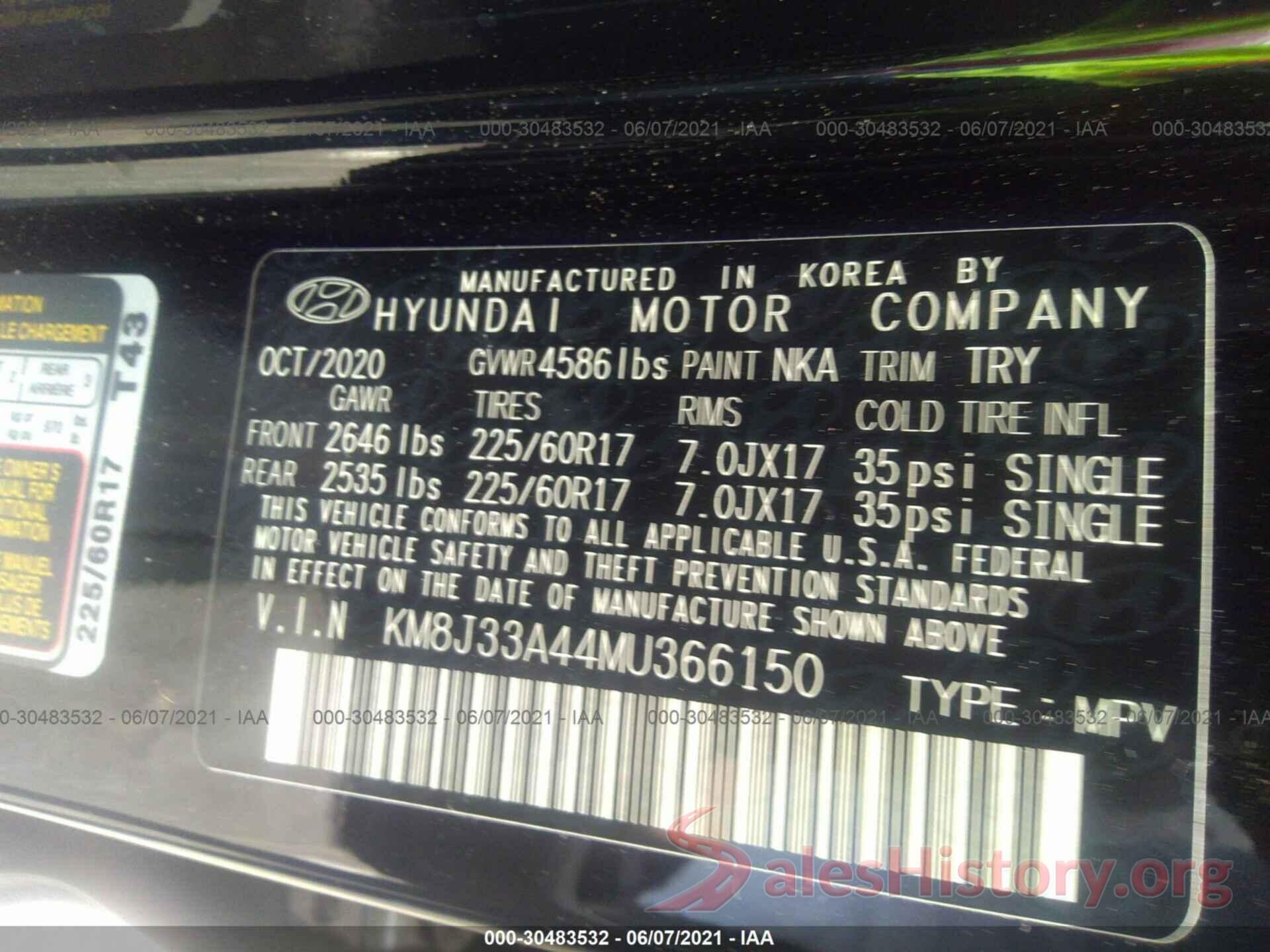 KM8J33A44MU366150 2021 HYUNDAI TUCSON