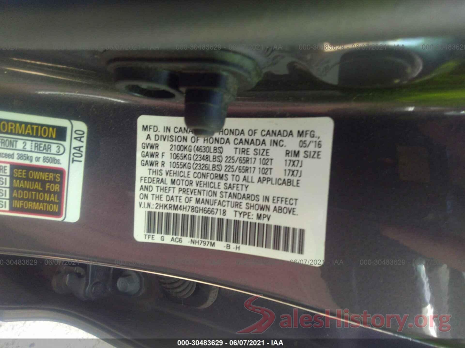 2HKRM4H78GH666718 2016 HONDA CR-V