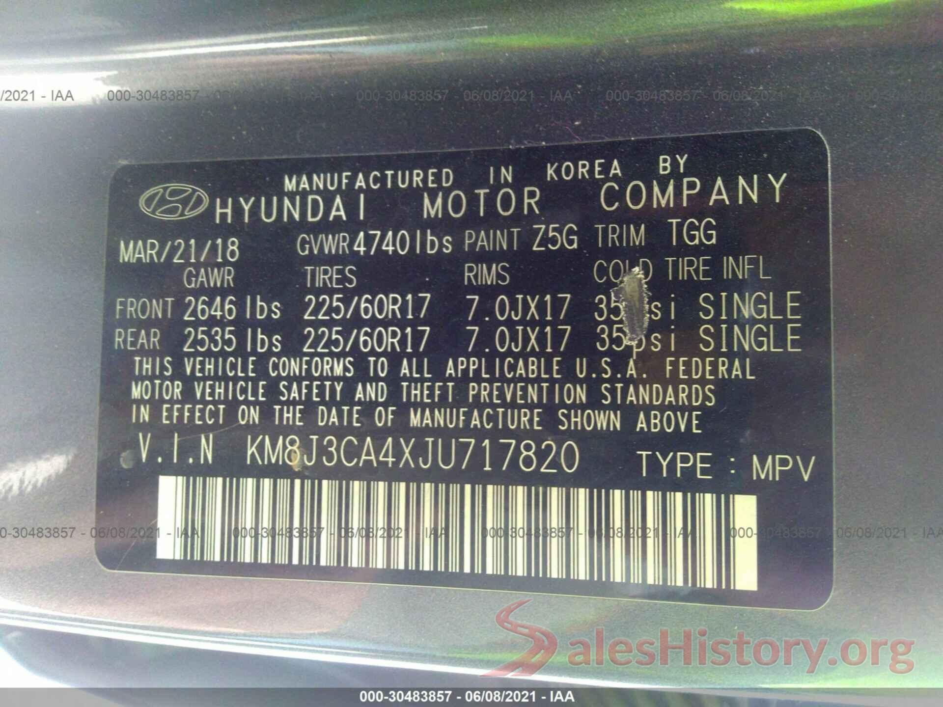 KM8J3CA4XJU717820 2018 HYUNDAI TUCSON