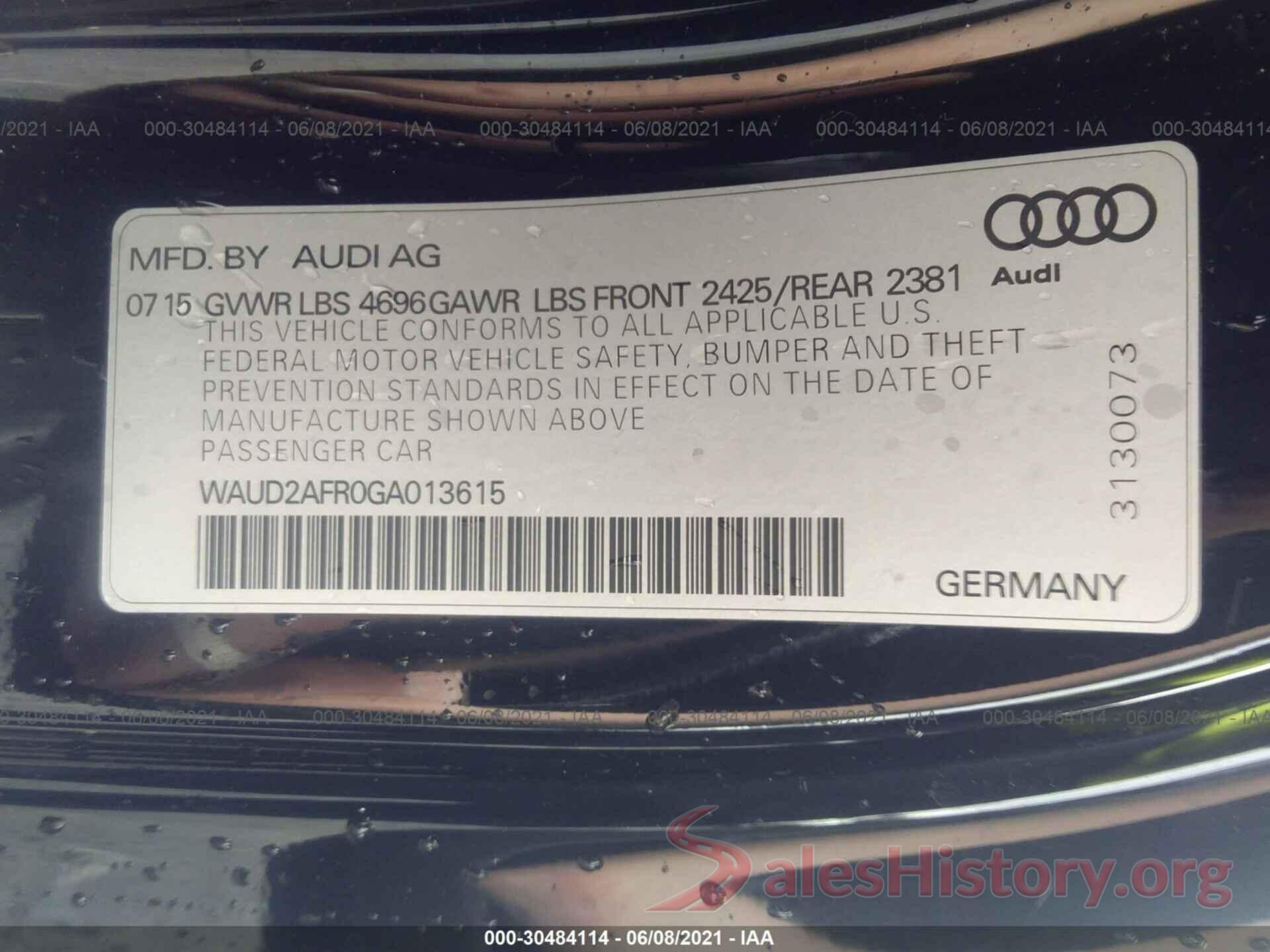 WAUD2AFR0GA013615 2016 AUDI A5