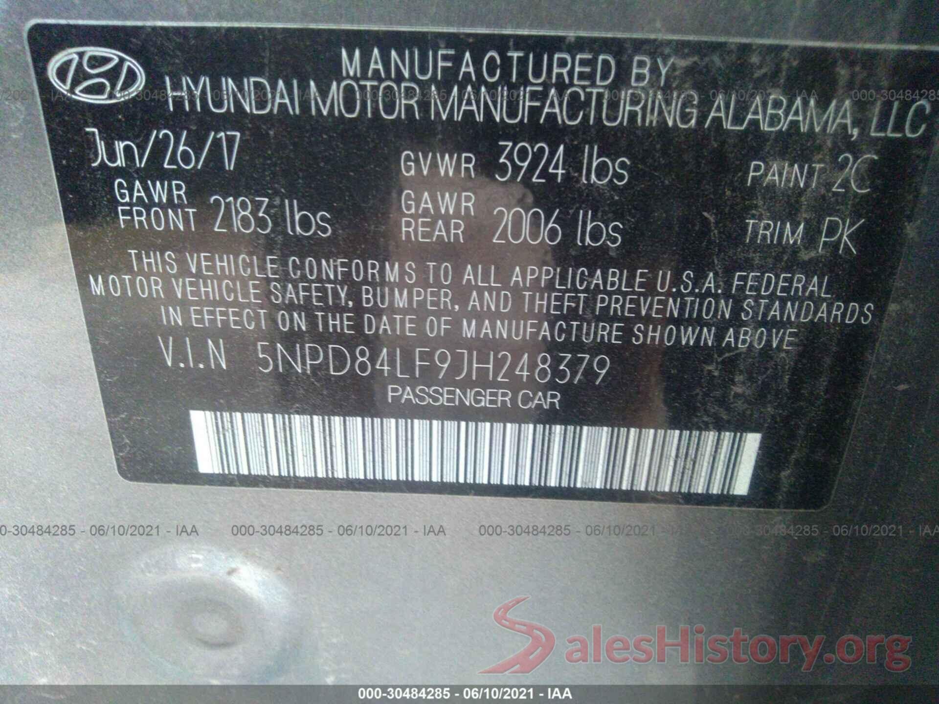 5NPD84LF9JH248379 2018 HYUNDAI ELANTRA