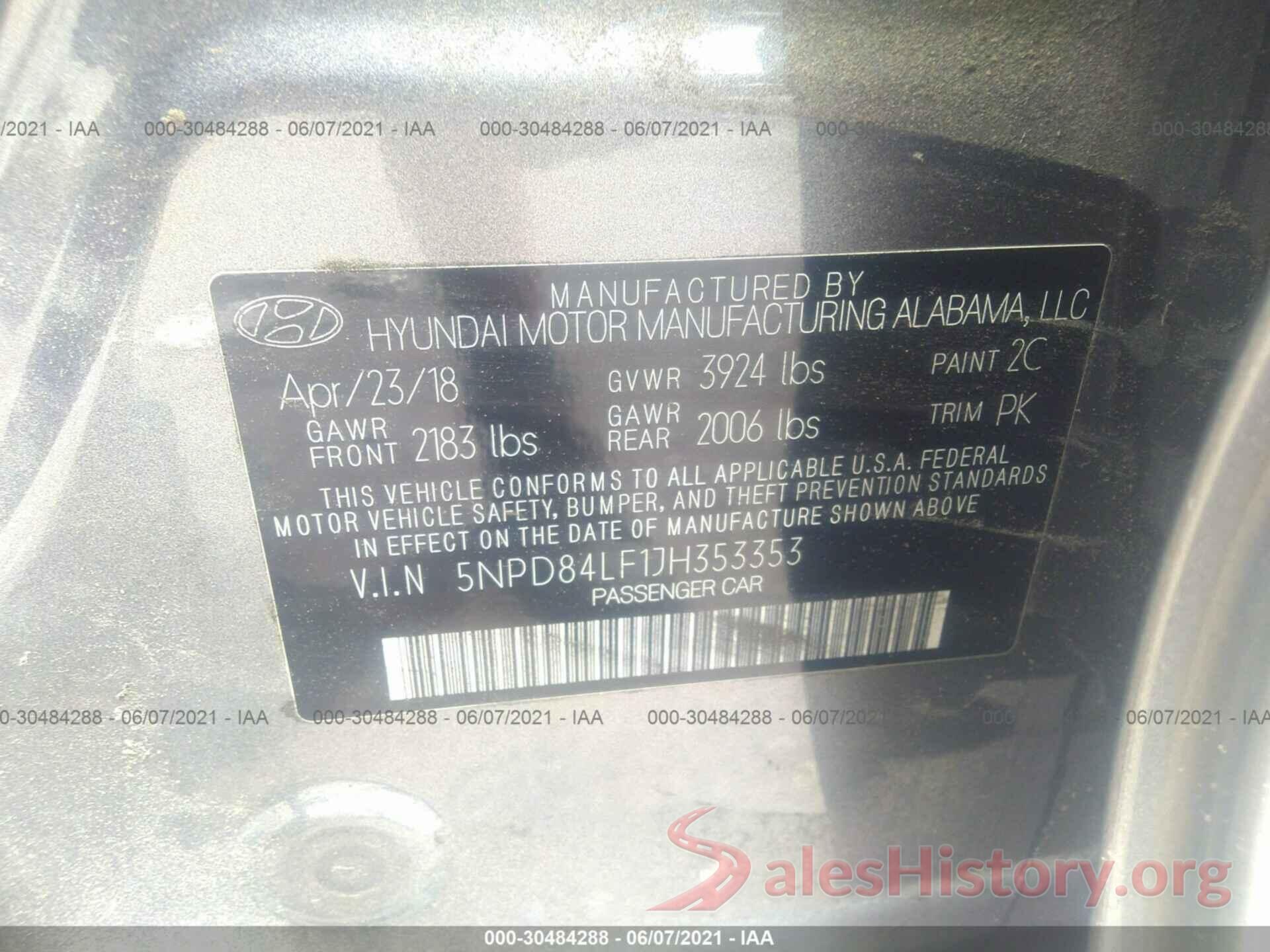 5NPD84LF1JH353353 2018 HYUNDAI ELANTRA