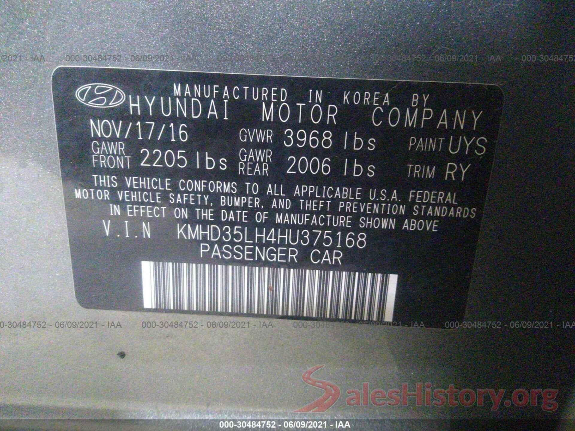 KMHD35LH4HU375168 2017 HYUNDAI ELANTRA GT