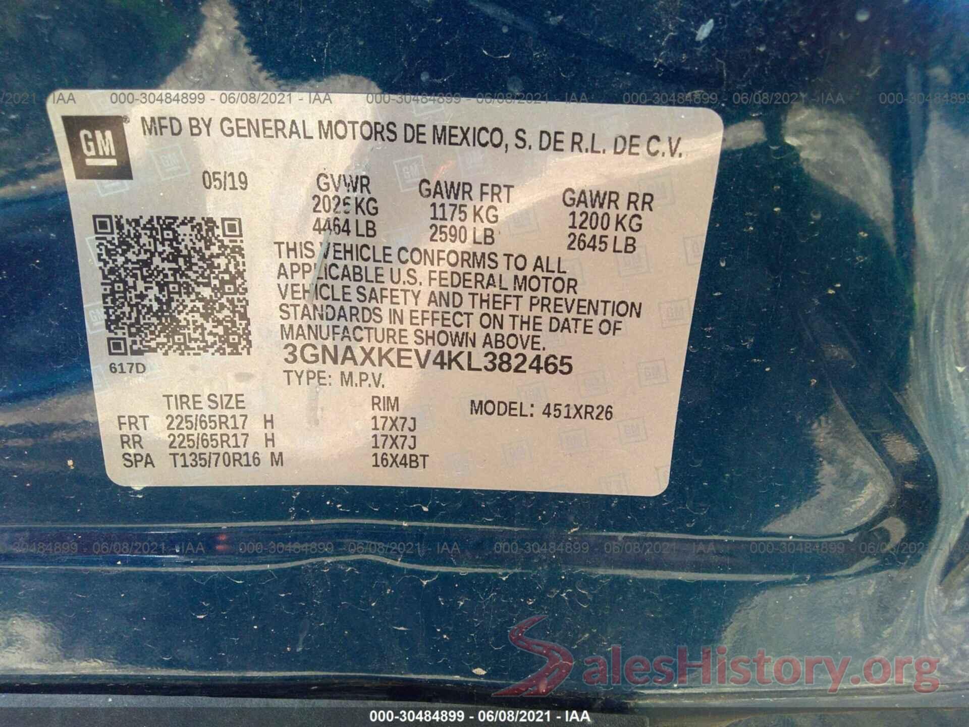 3GNAXKEV4KL382465 2019 CHEVROLET EQUINOX