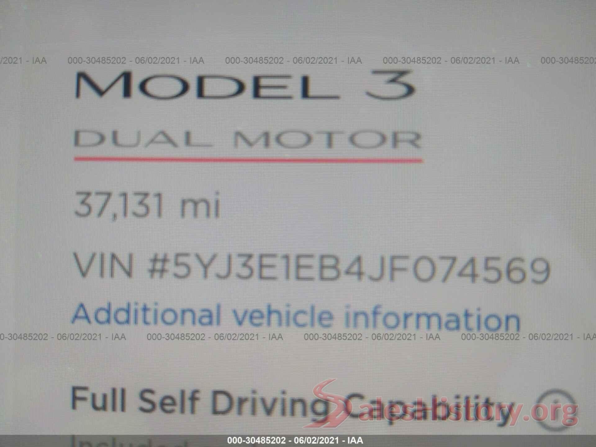 5YJ3E1EB4JF074569 2018 TESLA MODEL 3