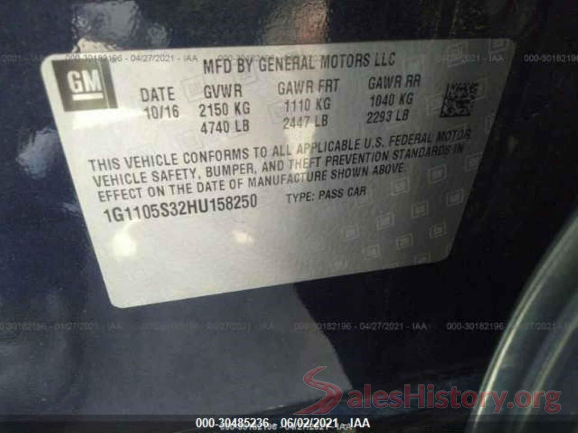 1G1105S32HU158250 2017 CHEVROLET IMPALA