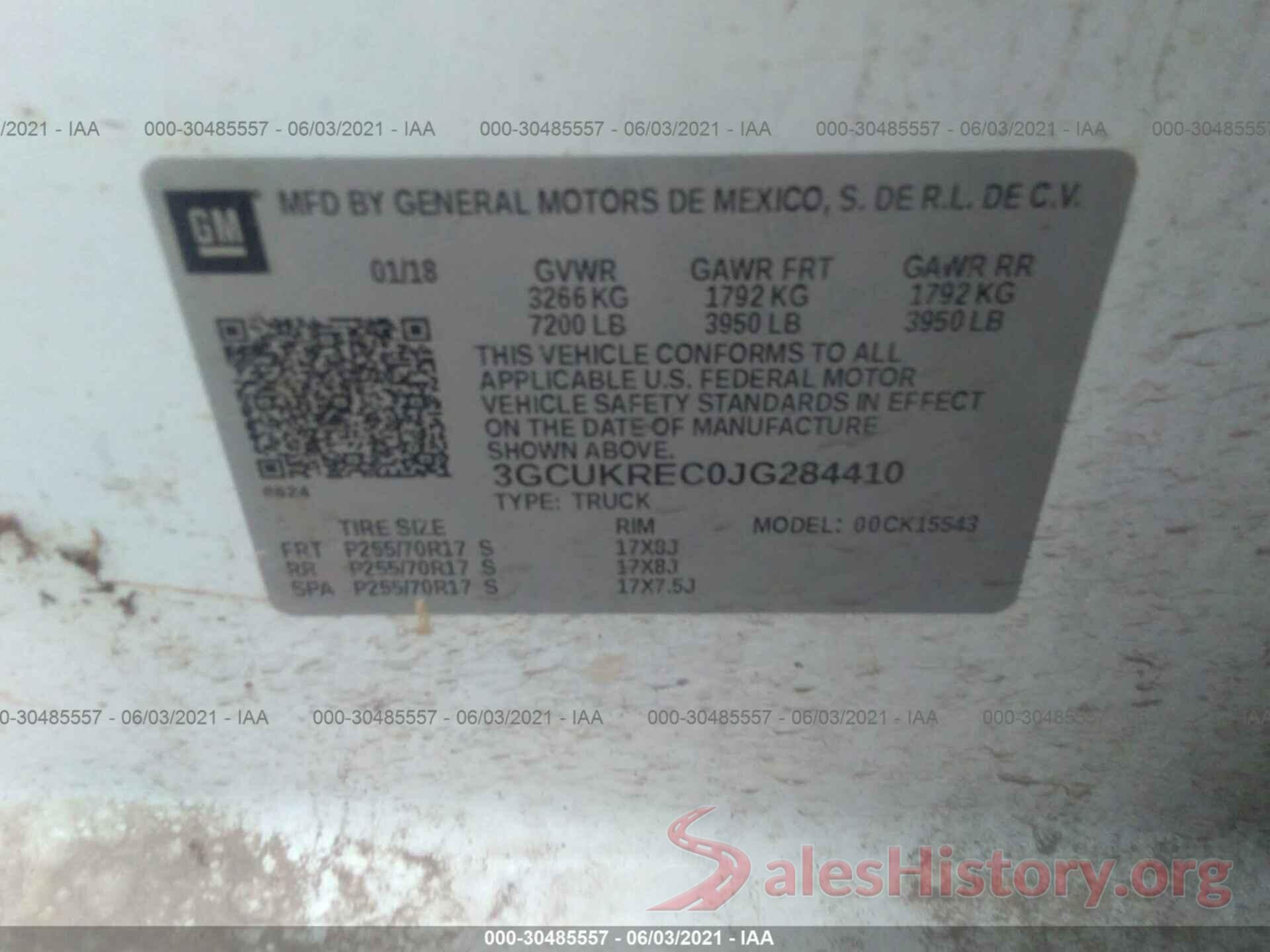 3GCUKREC0JG284410 2018 CHEVROLET SILVERADO 1500